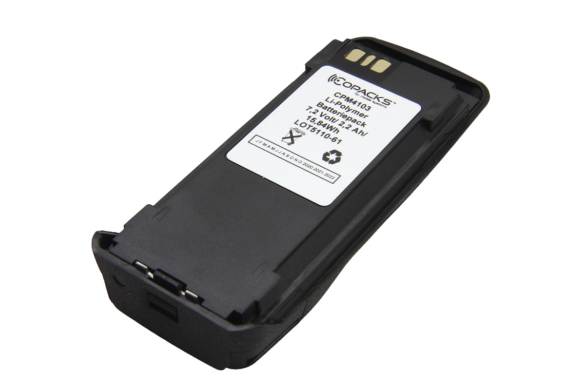 CoPacks Li-Polymer Akku passend für Motorola DP3000, DP3400 - 7,2 V 2200 mAh 130x58x27 mm