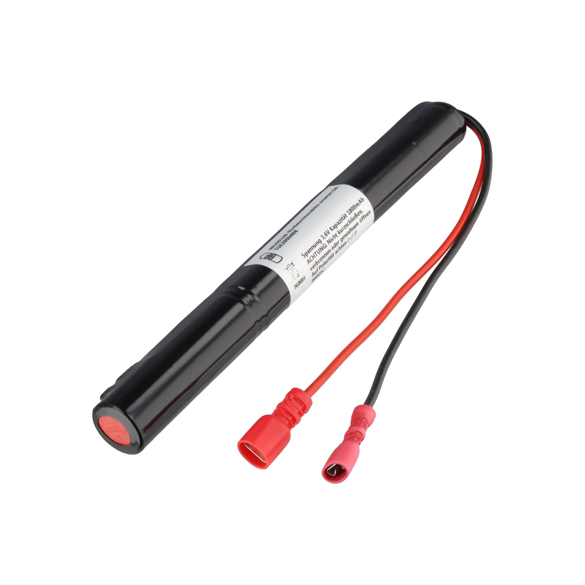 Notleuchtenakku NiMH 3,6V 1800mAh L1x3 Mignon AA mit Kabel und Faston-Buchsen -4,8mm / +6,3mm ersetzt 3,6 V Akku