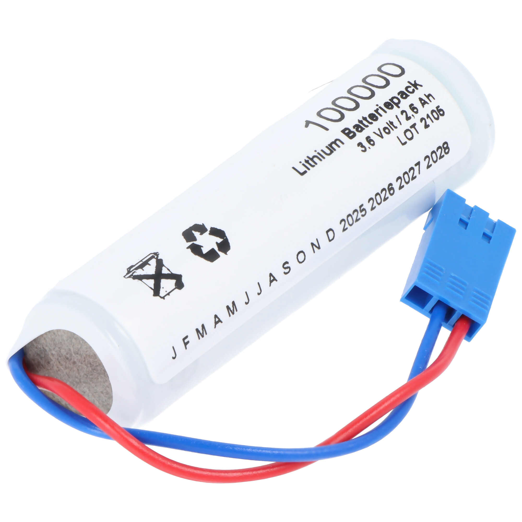 Saft LS14500 3,6 Volt 2600mAh mit Kabel und Stecker, 3-poliger Stecker, 2fach belegt