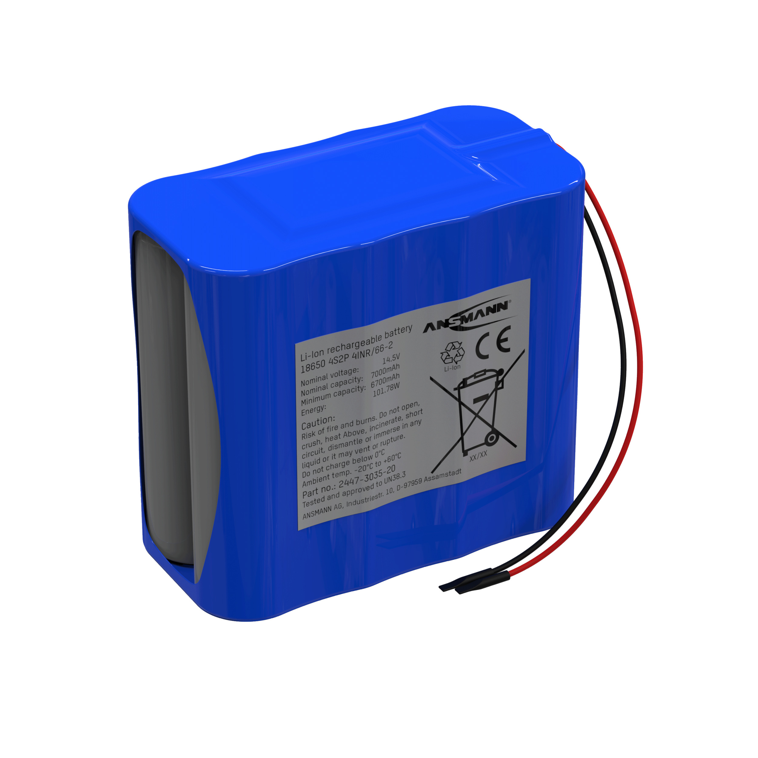 Ansmann Lithium-Ionen Akkupack 14,54 Volt / 7000 mAh / 4S2P, ideal für mobile Anwendungen