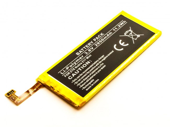Akku passend für ZTE Nubia Z17 Mini, Li-Polymer, 3,8V, 2950mAh, 11,2Wh, built-in, ohne Werkzeug