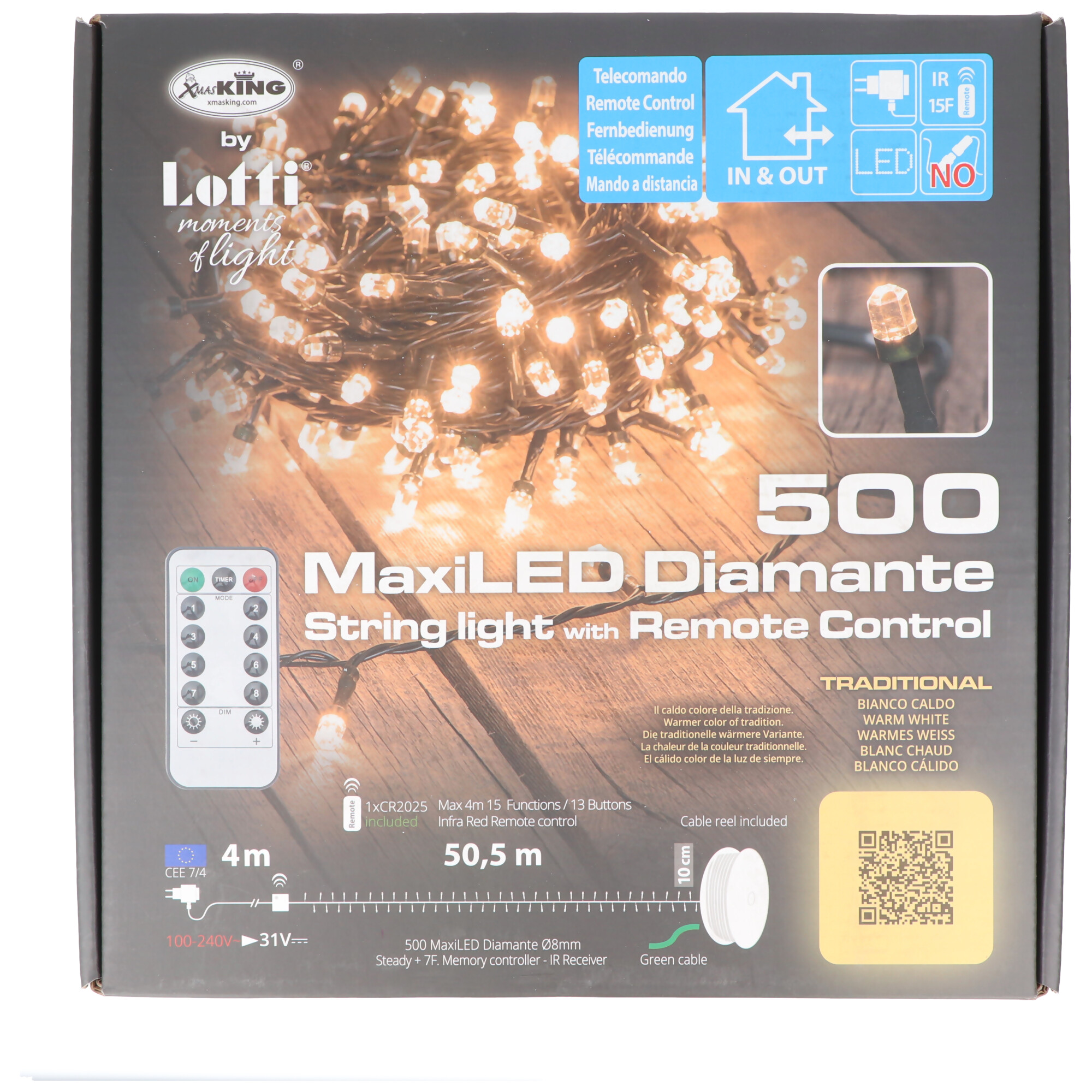 LED-Lichterkette 500er LED bernsteinfarben, LED-Microlichterkette, für Innen- und Außenbereich geeignet, inklusive IR-Fernbedienung