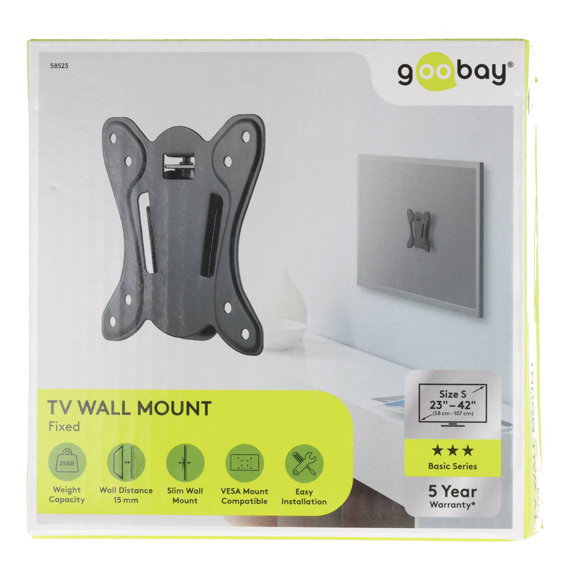 Goobay TV-Wandhalterung Basic Fix (Größe S) - Halterung für Fernseher und Monitore zwischen 23 und 42 Zoll (58-107 cm) bis 25 kg