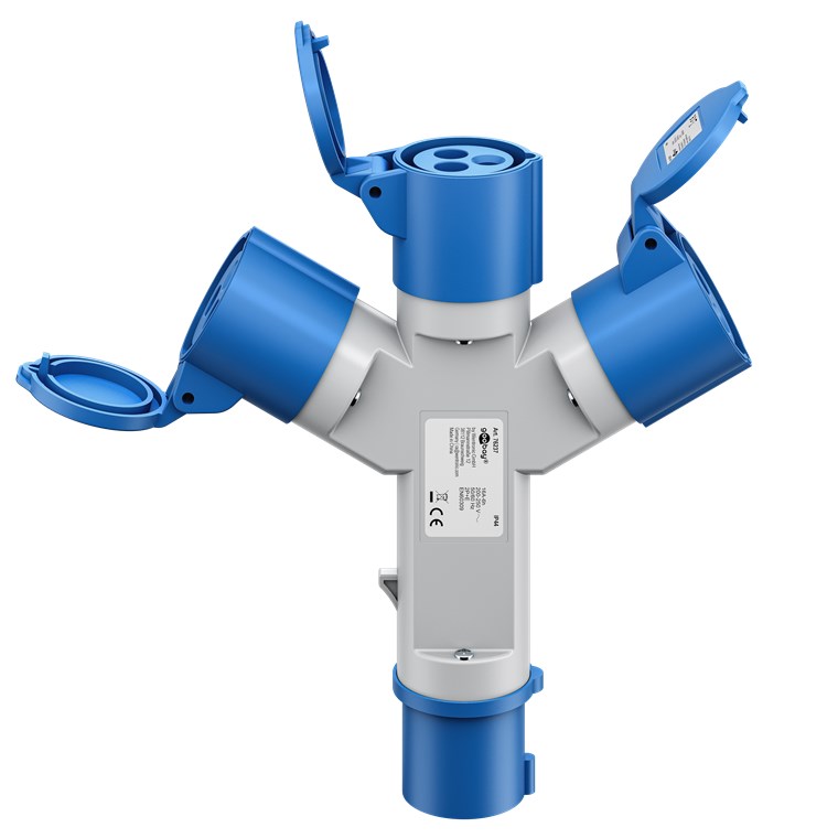 Goobay CEE-Y-Adapter, CEE-Stecker auf 3x CEE-Kupplung, für Camping und Outdoor Aktivitäten