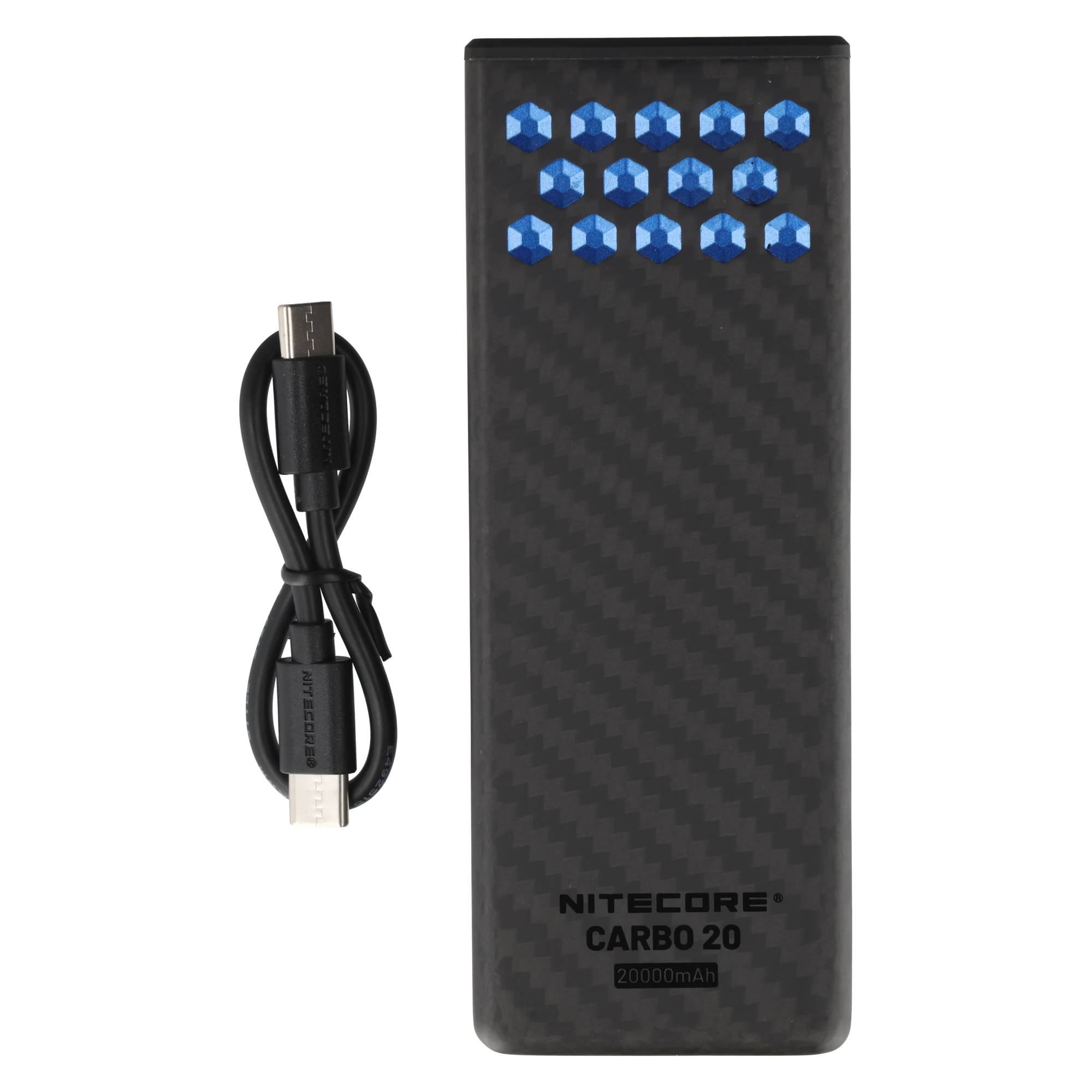 Nitecore Powerbank CARBO20, Kapazität 20.000mAh, professionelle Outdoor Powerbank, max. 65 Watt, Kohlefasergehäuse