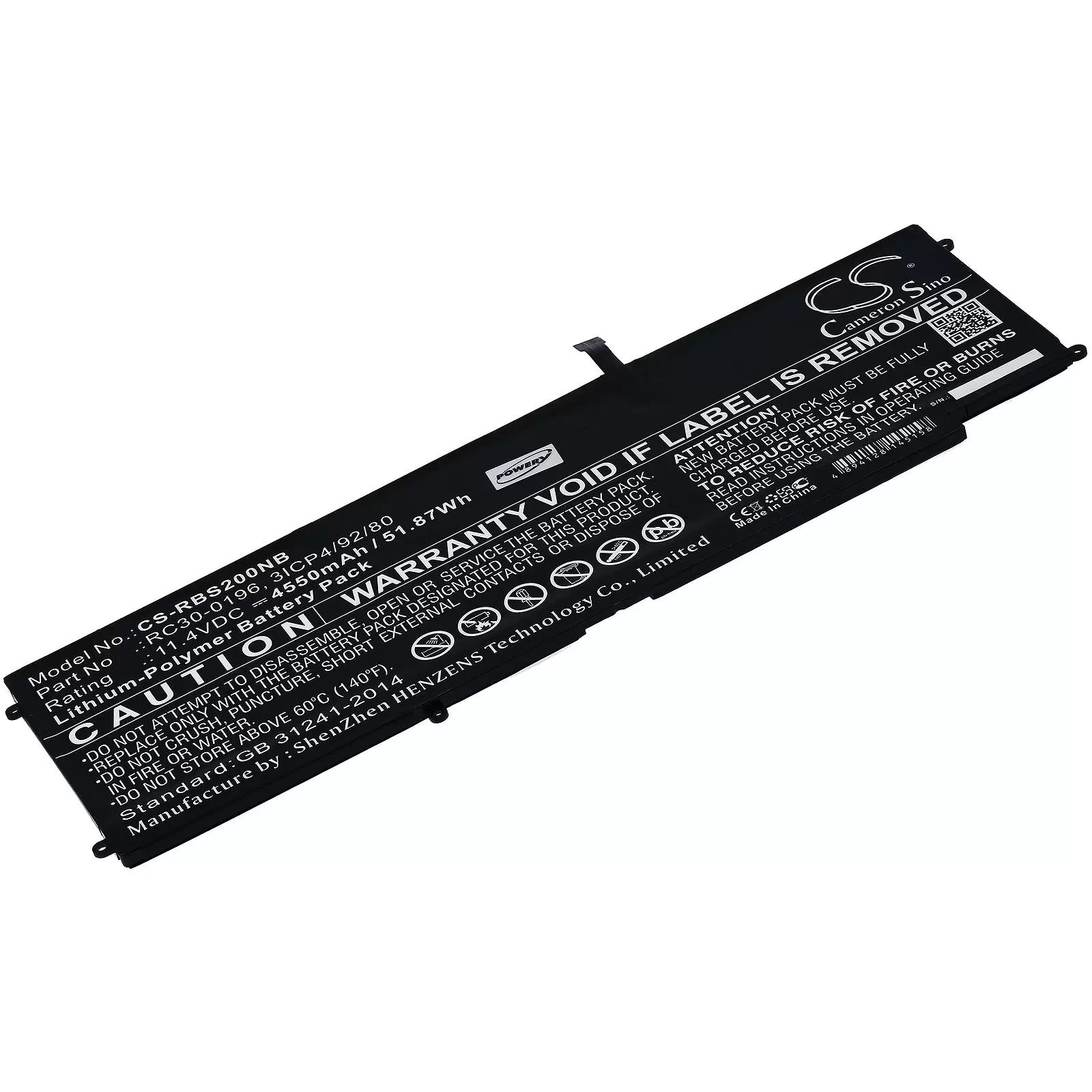 Akku passend für Laptop Razer Blade Stealth 2016 / RZ09-01962 / Typ RC30-0196 u.a. - 11,4V - 4550 mAh