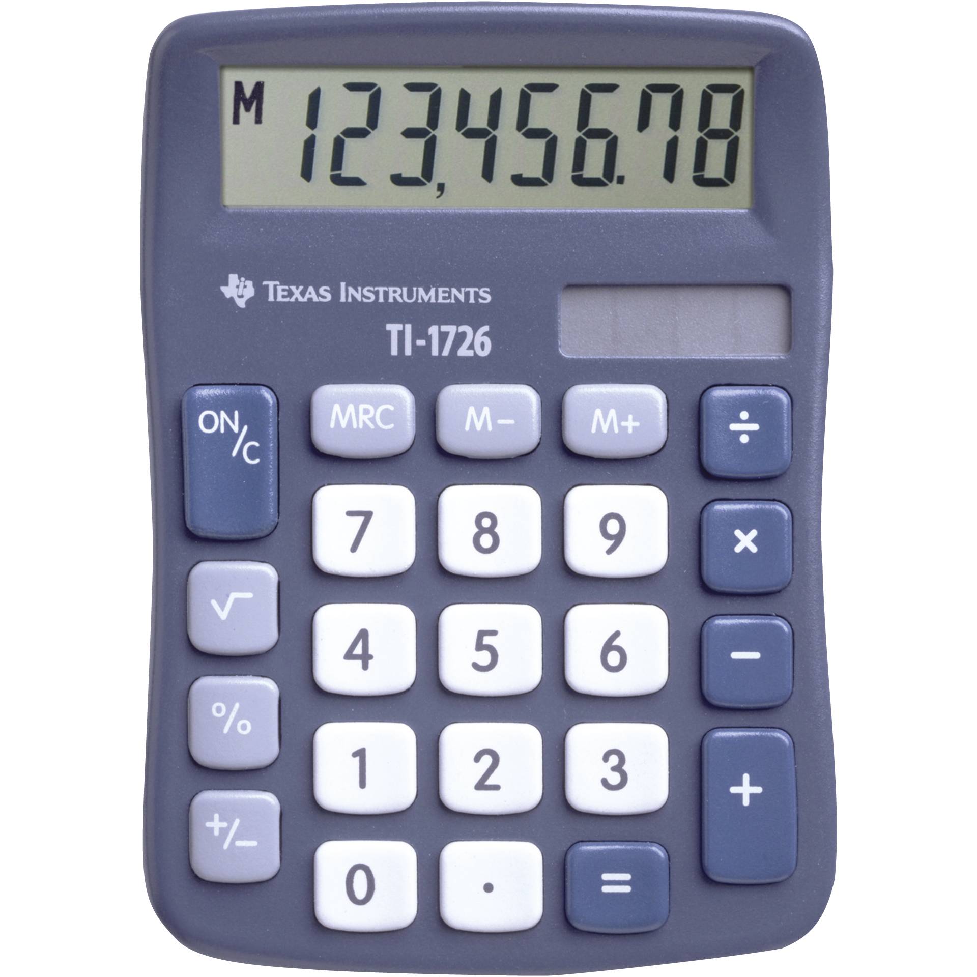 Texas Instruments TI 1726 Mini-Tischrechner, 8-stellig, Solar- und Batteriebetrieb, blau