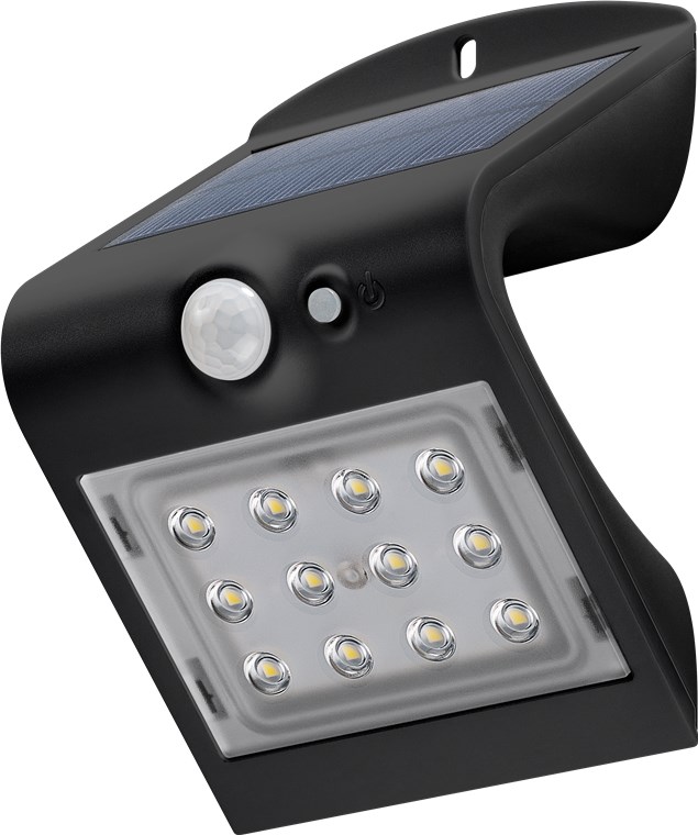 Goobay LED-Solar-Wandleuchte mit Bewegungsmelder, 1,5 W, schwarz - LED-Solarleuchte bietet eine neutralweiße Lichtlösung für Hauseingänge, Carports und Treppen