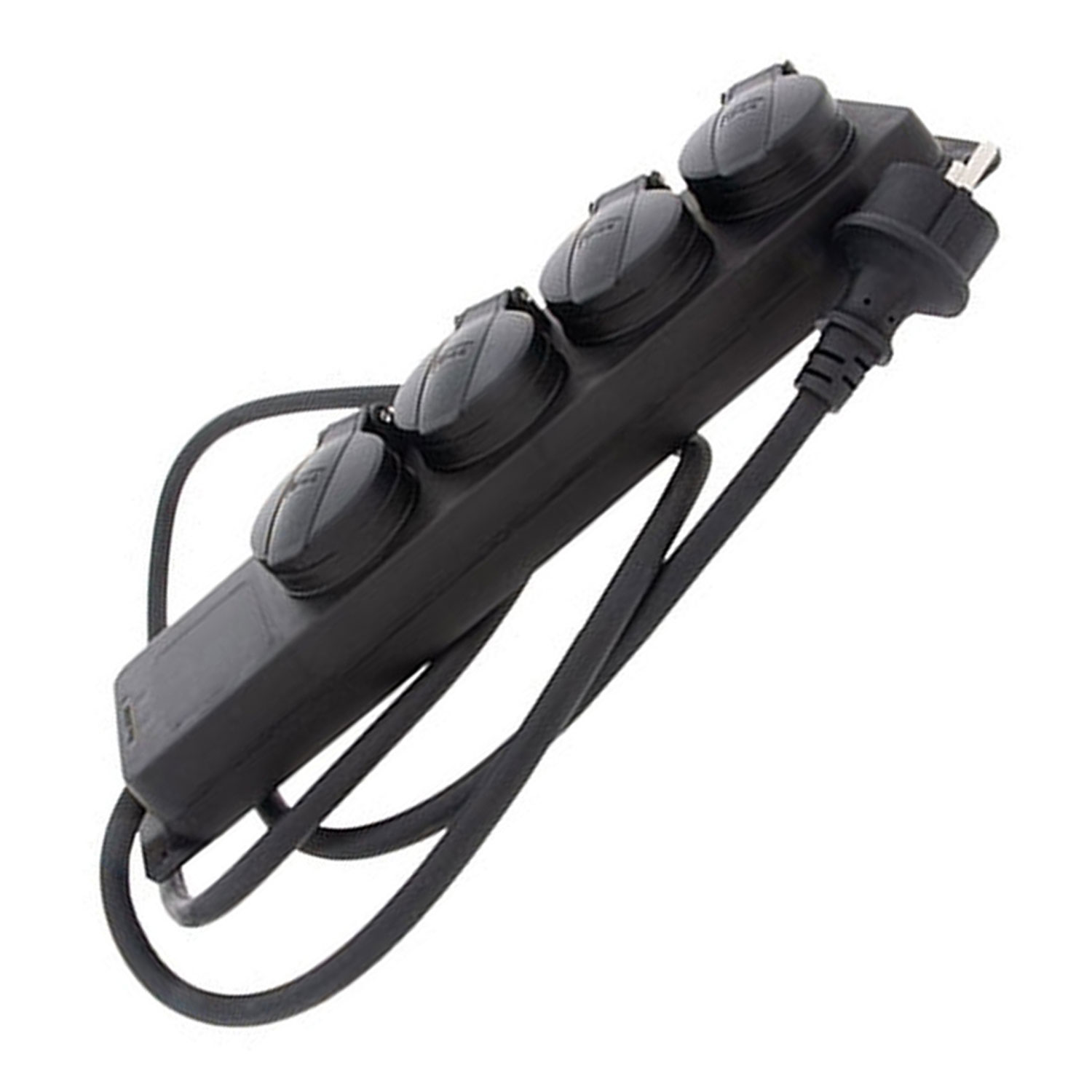 Steckdosenleiste 4-fach Outdoor mit Klappe Farbe schwarz IP44 Querschnitt 1,5mm² 4x für Schukostecker