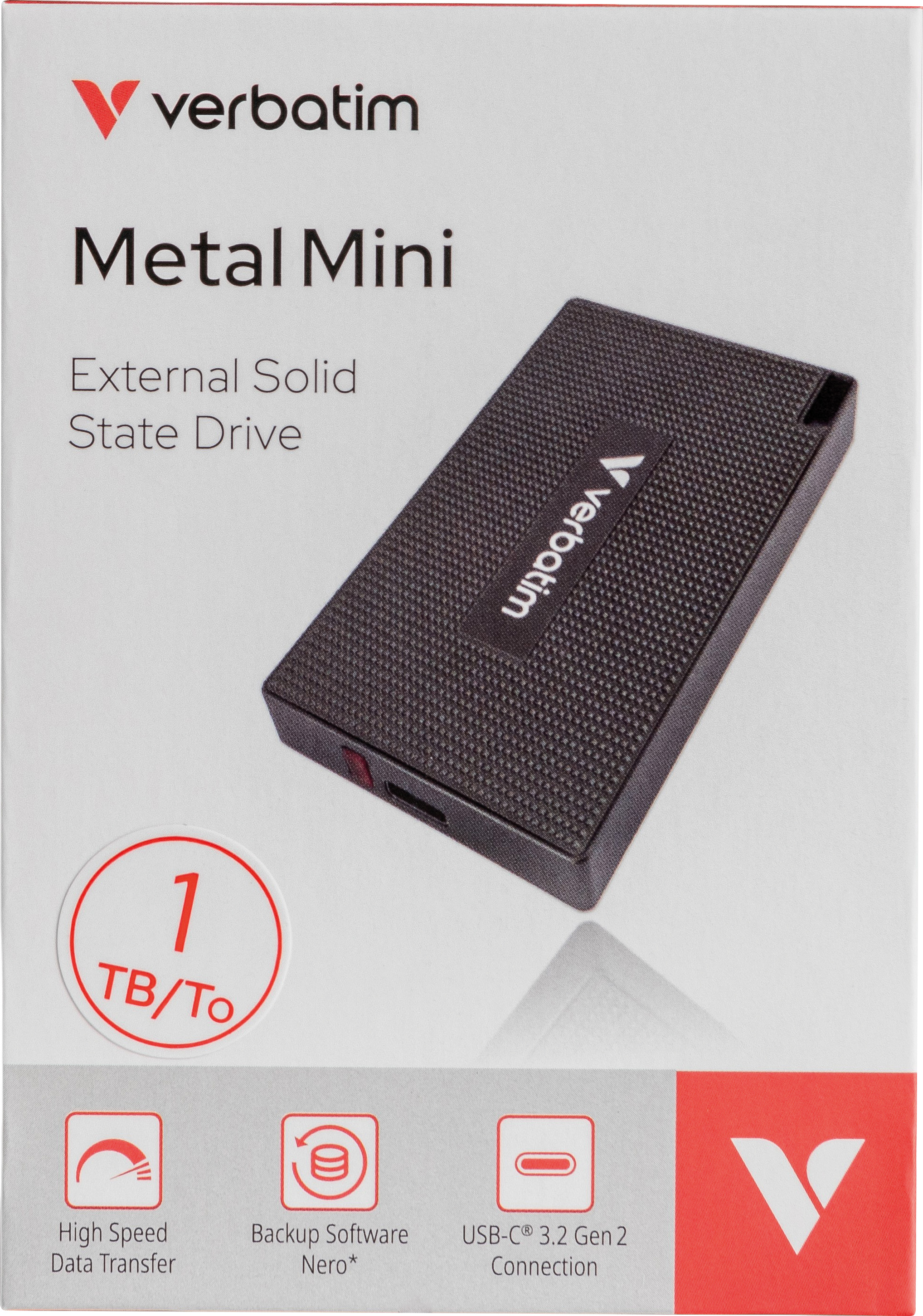 Verbatim SSD 1TB, USB 3.2, Typ A-C, Metal Mini (R) 2000MB/s, (W) 1750MB/s, Retail-Blister