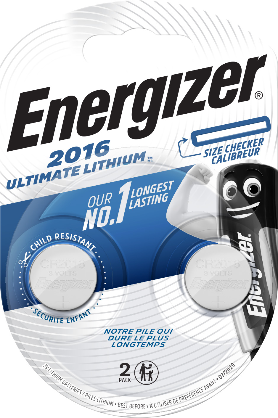 Energizer Batterie Lithium, Knopfzelle, CR2016, 3V Ultimate Lithium, Retail Blister (2-Pack)