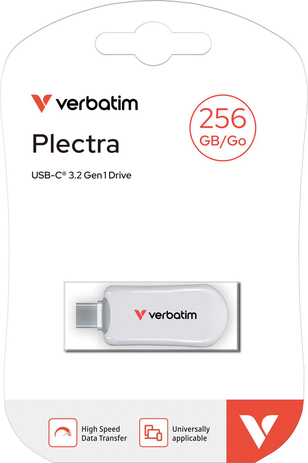 Verbatim USB 3.2 Stick 256GB, Plectra, weiss Typ-C, (R) 100MB/s, (W) 25MB/s, Retail-Blister