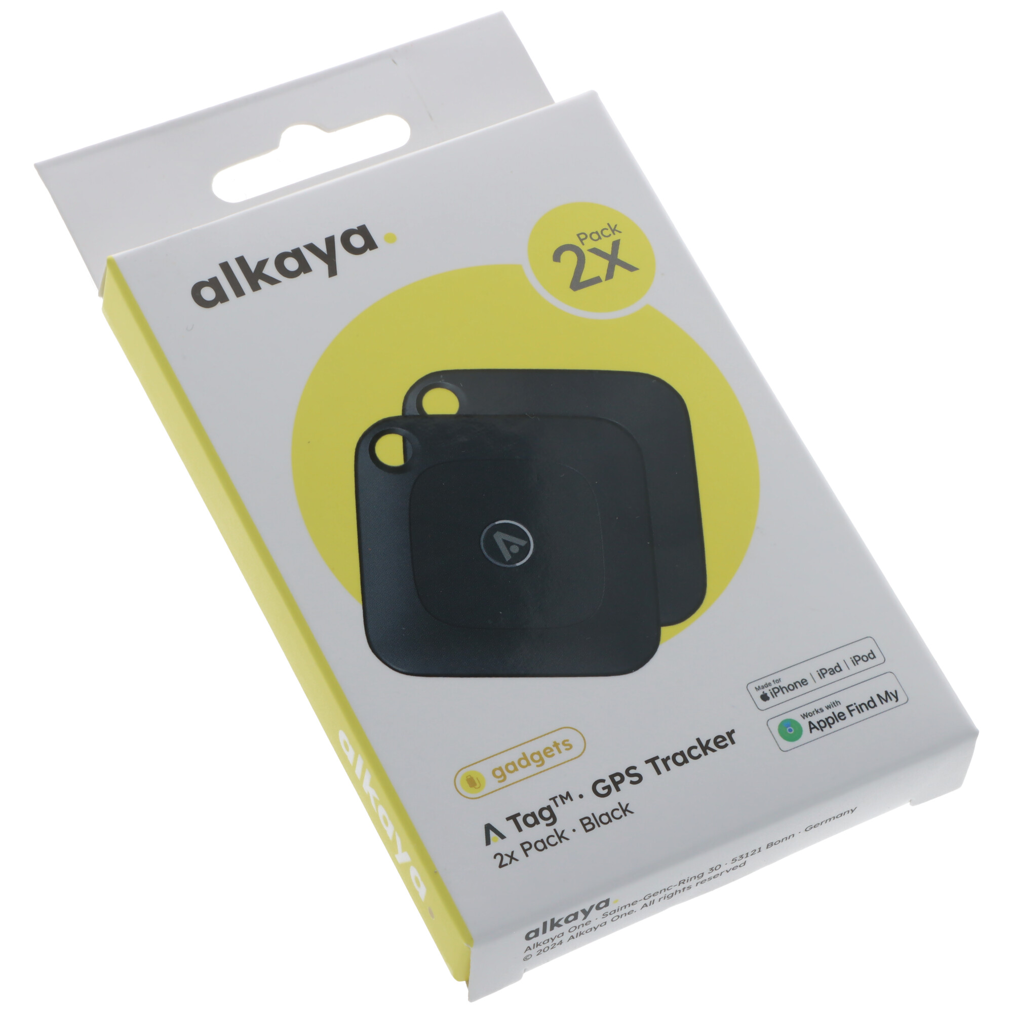 alkaya. | A Tag GPS Tracker Bluetooth Tracker Kompatibel für Apple "Find my" | 2er Pack, Schwarz