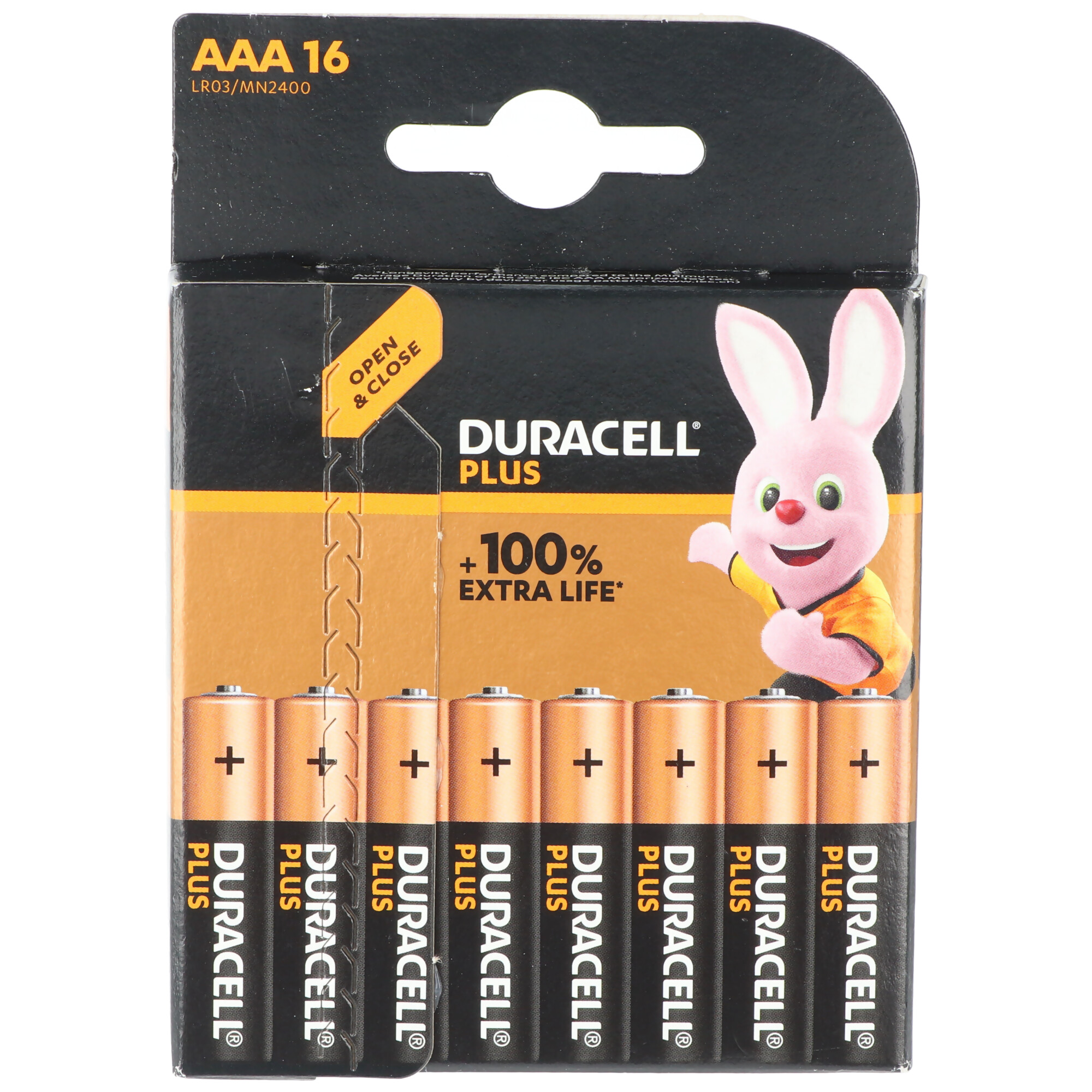 Duracell Batterie Alkaline, Micro, AAA, LR03, 1.5V Plus, Extra Life, Retail Blister (16-Pack)
