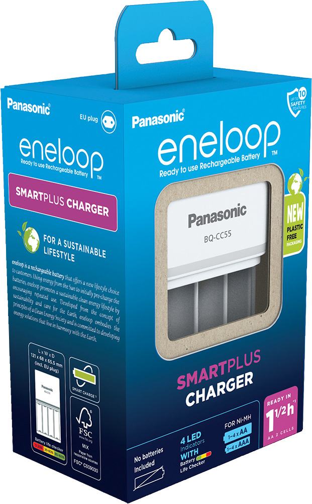Eneloop Akku NiMH, Universal Ladegerät, Smartplus Charger ohne Akkus, für AA/AAA, Retail-Box