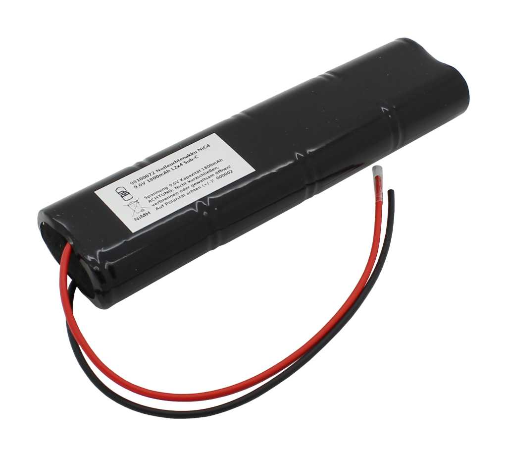 Notleuchtenakku NiMH 9,6V 1800mAh L2x4 Sub-C mit 200mm Kabel einseitig