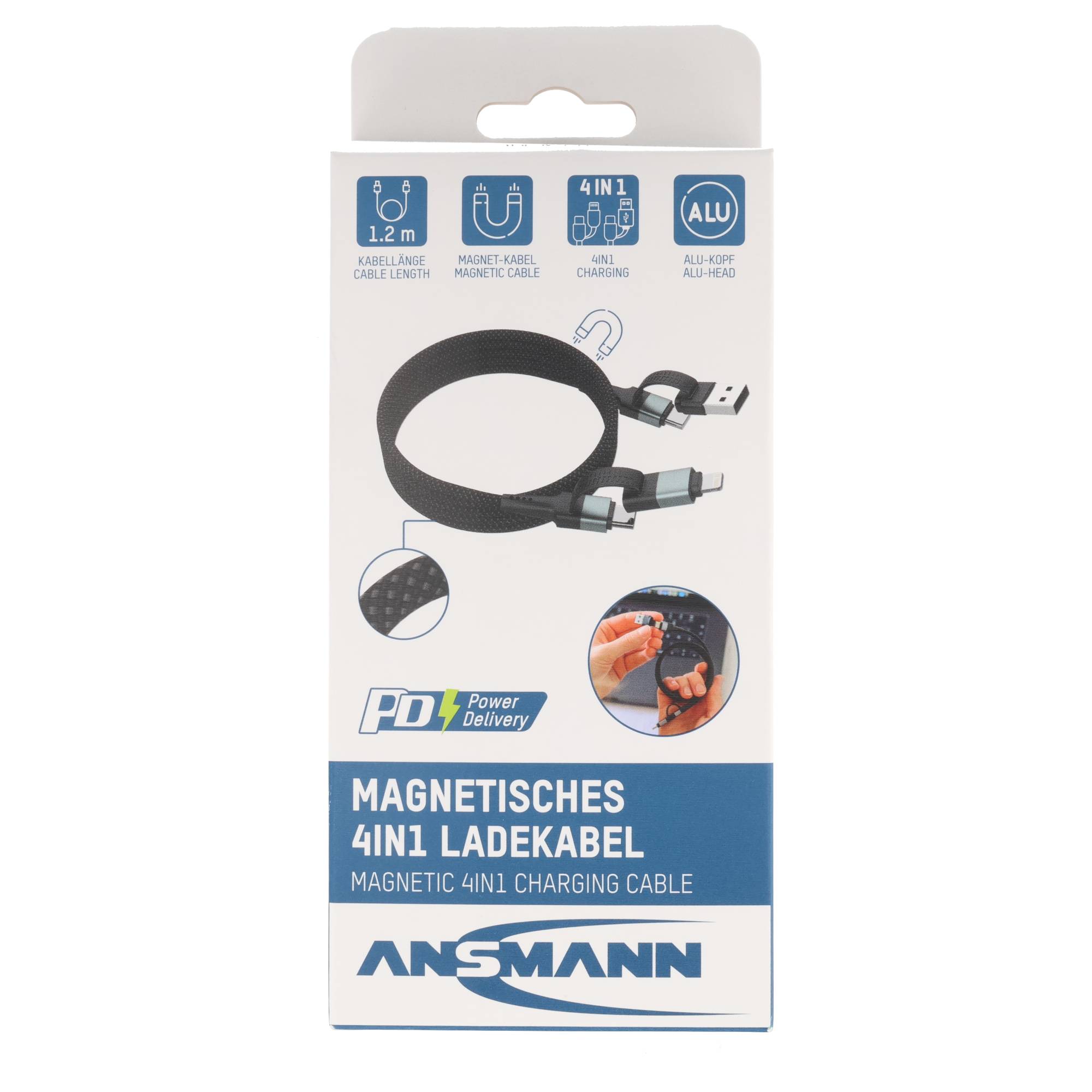 ANSMANN Magnetisches 4in1 Ladekabel – USB-A / USB-C auf USB-C oder Lightning, 120 cm
