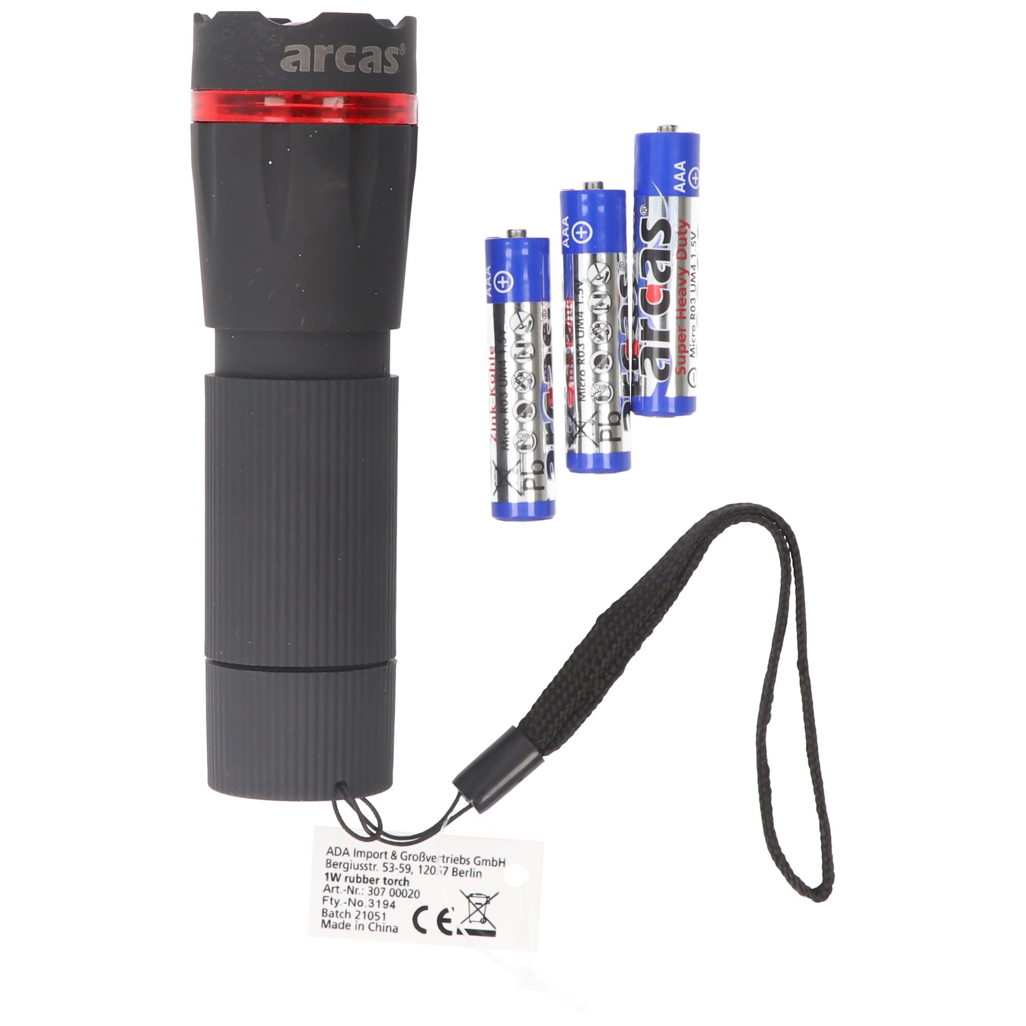 1 Watt LED Zoom Taschenlampe mit Zoom max. 60 Lumen inklusive 3 AAA Micro Batterien
