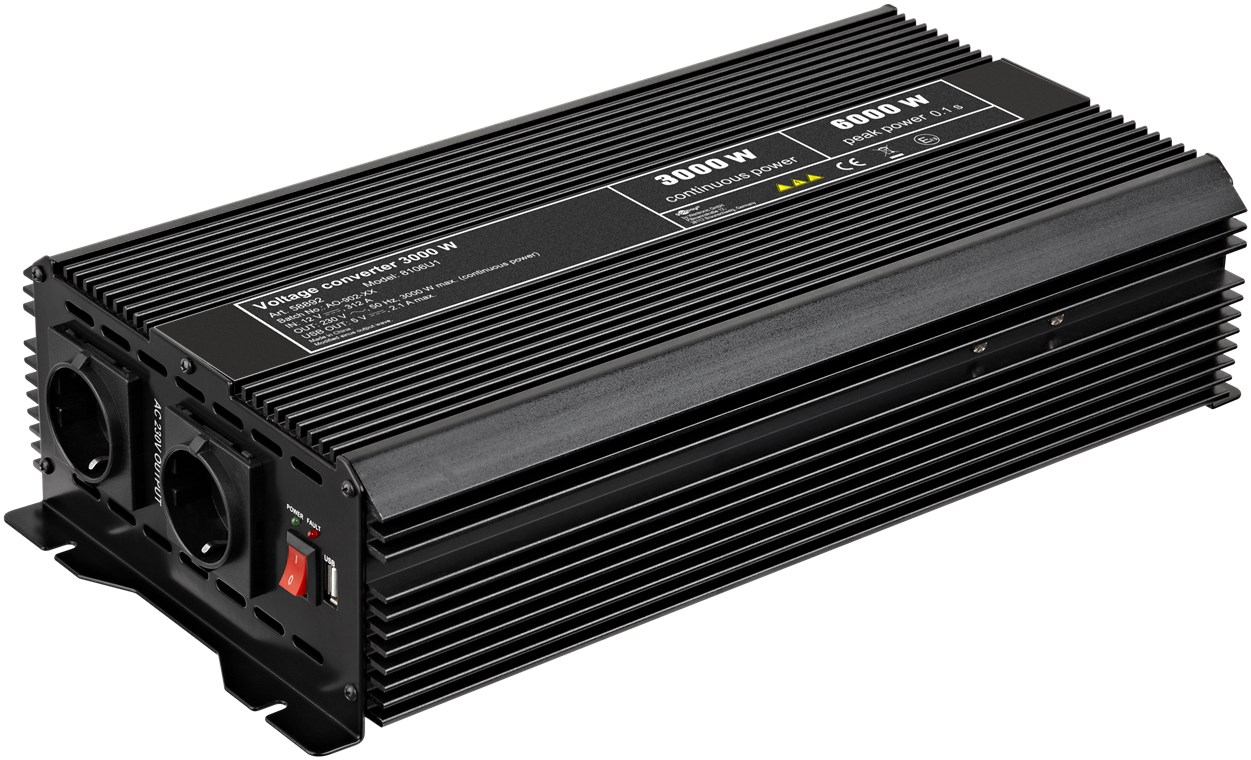 Spannungswandler 3000 W wandelt 12 V DC in 230 V AC, 40,7x9,8x2,2cm