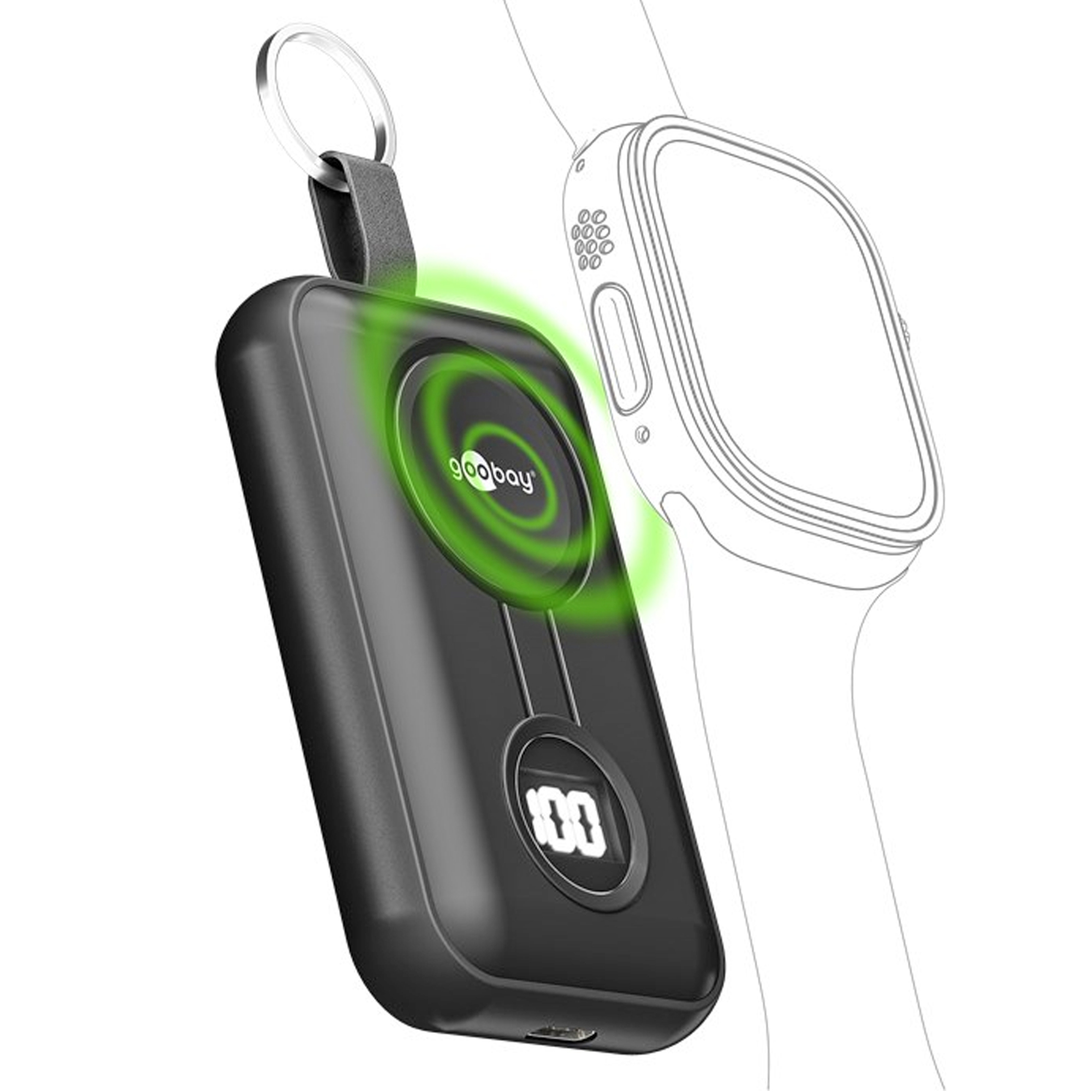 Wireless Powerbank für Apple Watch und AirPods, Mini-Powerbank, 5W, 2.500mAh, mit Schlüsselring
