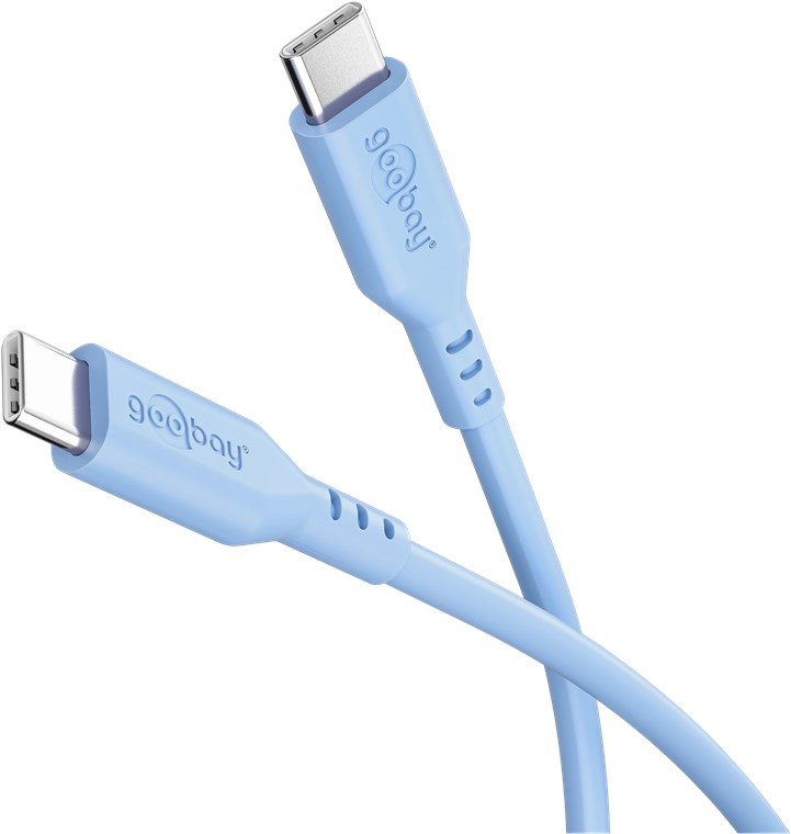 USB-C Silikon-Ladekabel, für USB-C Geräte, schnellladefähig, Knickschutz, Länge 1,5 Meter, blau
