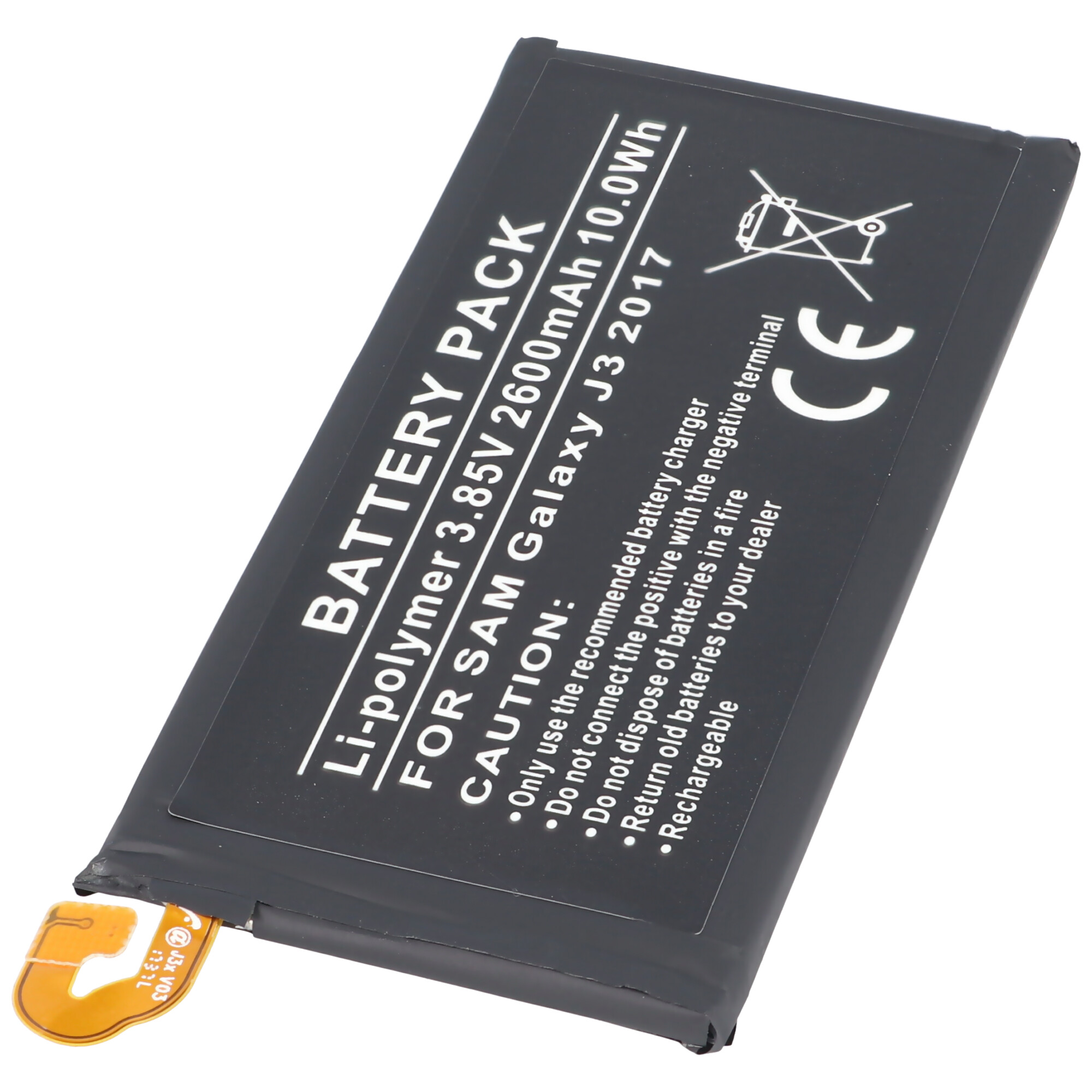 Akku passend für Samsung Galaxy J3 2017, Li-Polymer, 3,85V, 2600mAh, 10,0Wh, built-in, ohne Werkzeug