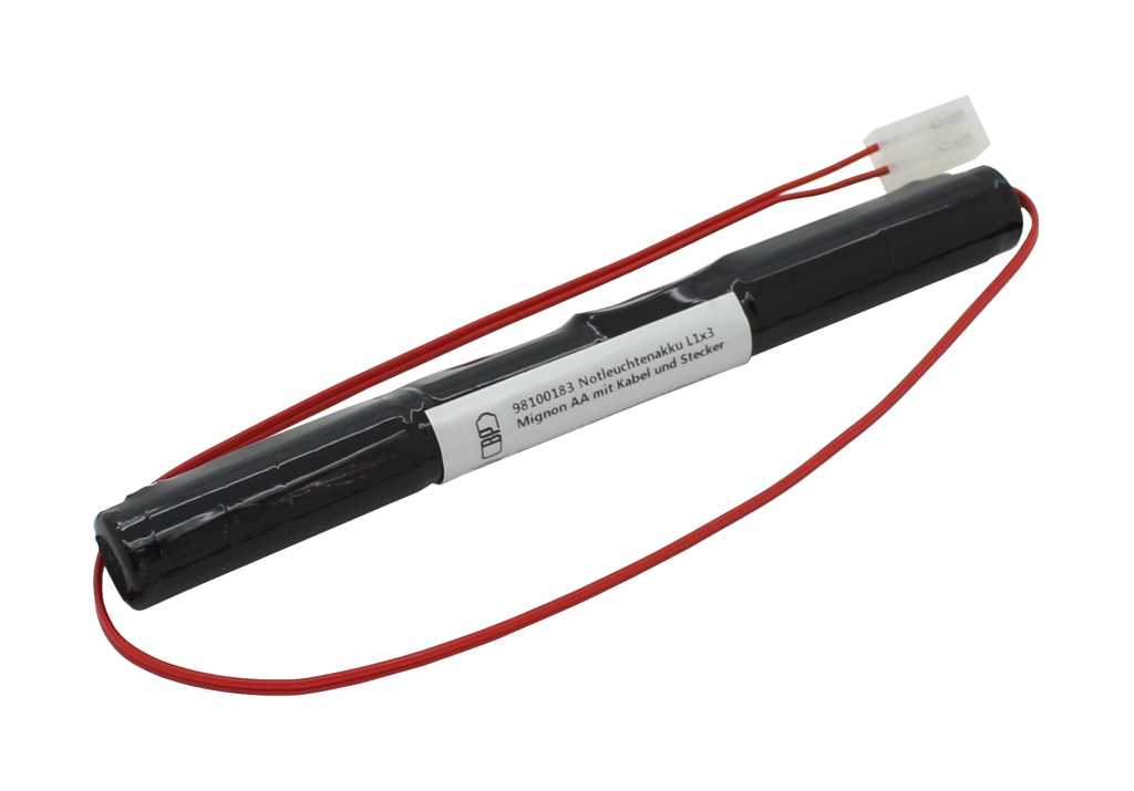 Notleuchtenakku NiMH 3,6V 1500mAh L1x3 Mignon AA mit Kabel und Stecker