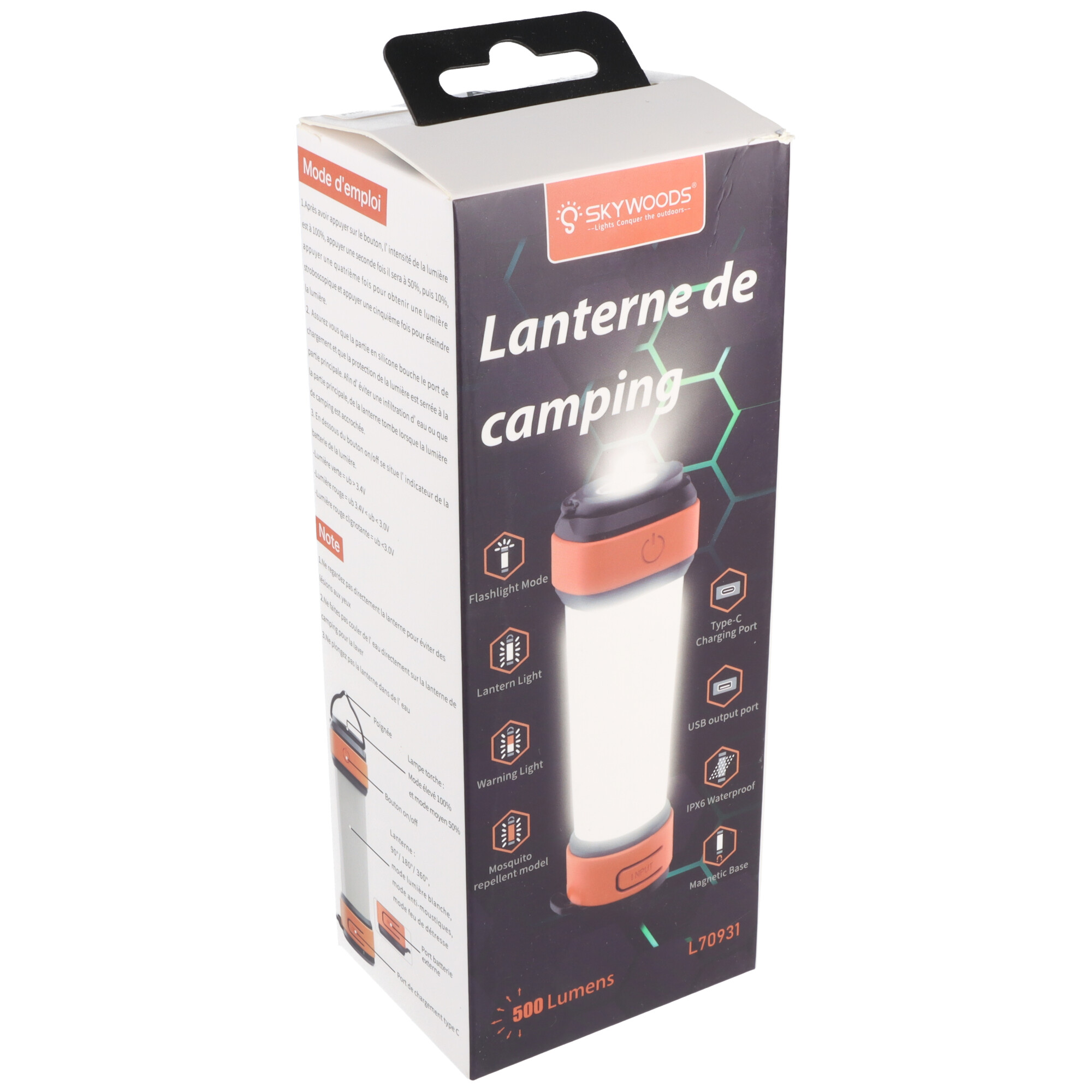 Skywoods Campinglampe L70931 – 500 Lumen, 360° Laternenlicht, Powerbank
