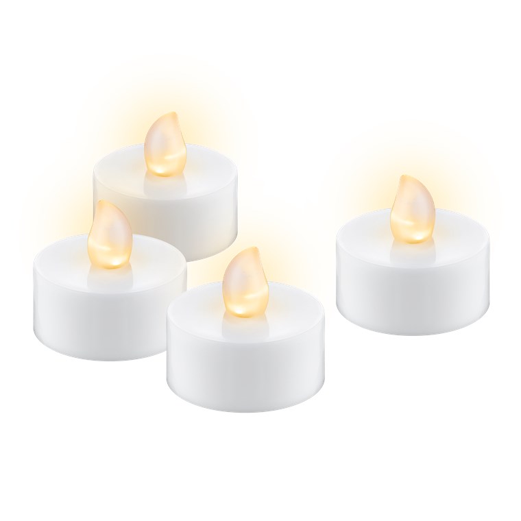Goobay 4er-Set LED-Teelichter mit Timer, weiß - mit Timerfunktion und flackernder Flamme, batteriebetrieben, warmweiß (2500 K)
