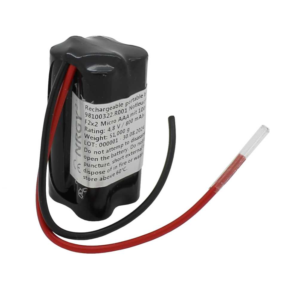 Notleuchtenakku NiMH 4,8V 800mAh F2x2 Micro AAA mit 100mm Kabel