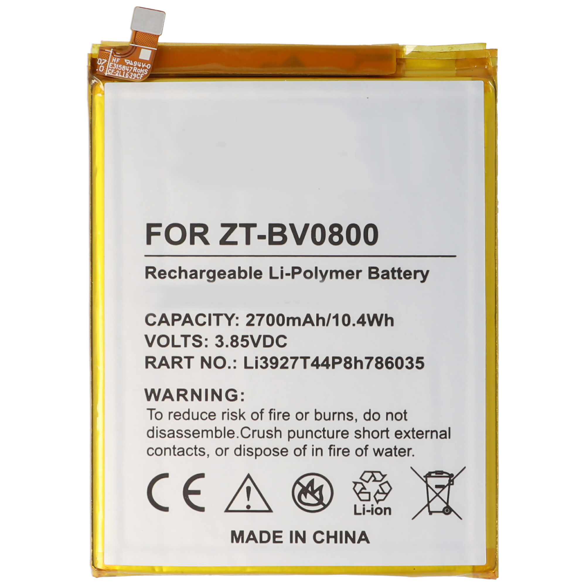 Akku passend für ZTE Blade V8, Li-Polymer, 3,8V, 2730mAh, 10,4Wh, built-in, ohne Werkzeug