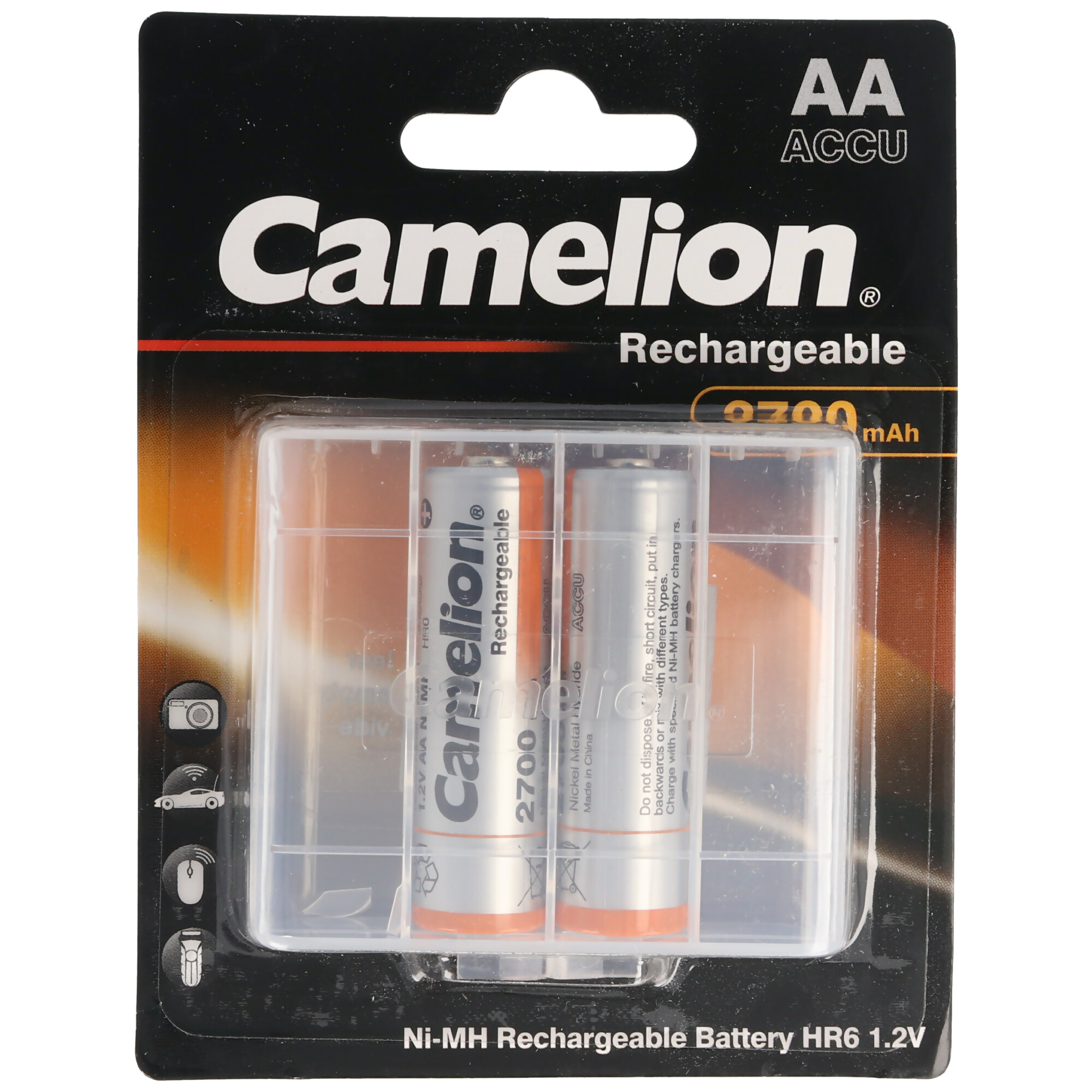 AA, Mignon LR6, HR6, NiMH Akku mit bis zu 2700mAh in 2er Blisterverpackung, Abmessungen 50,5x14,1mm