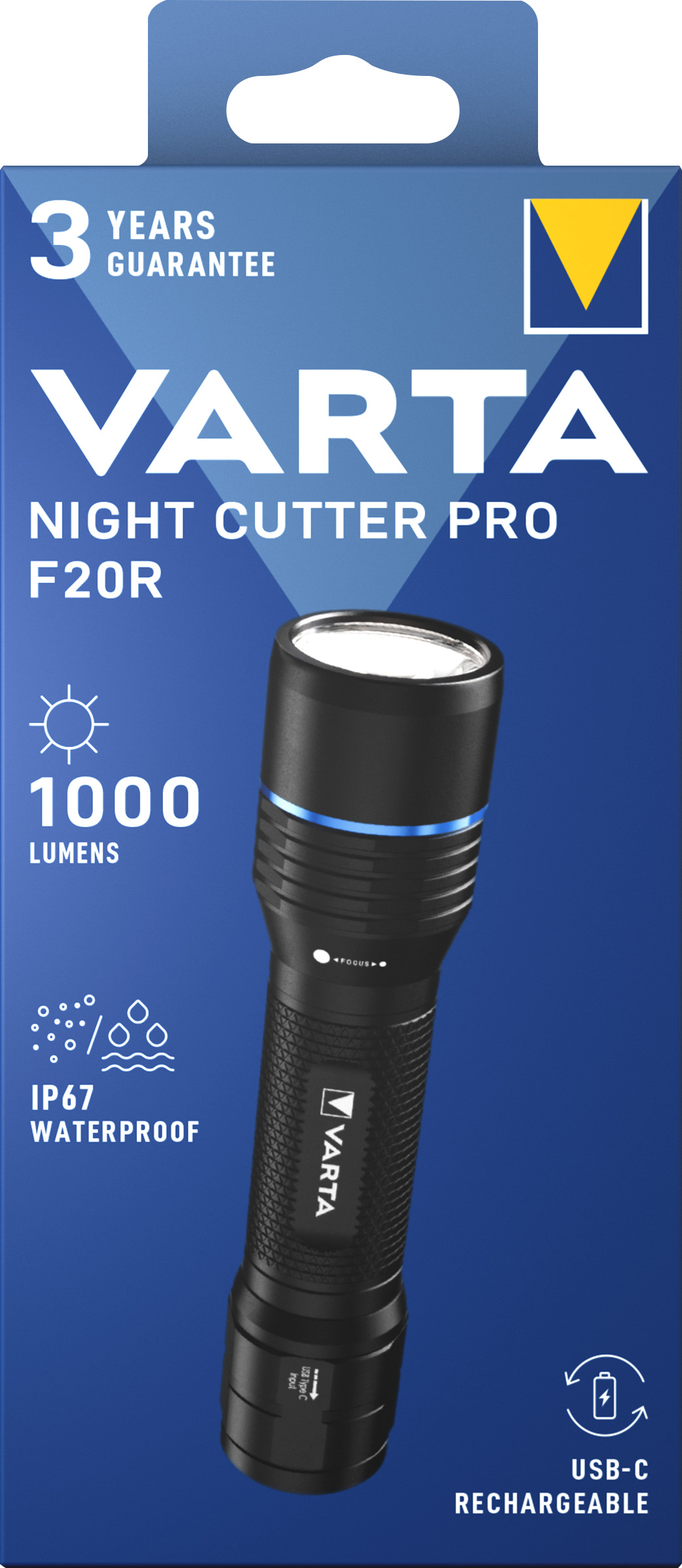 Varta LED Taschenlampe Night Cutter Pro F20R 1000lm, inkl. 1x Lithium-Ionen Akku, Retail