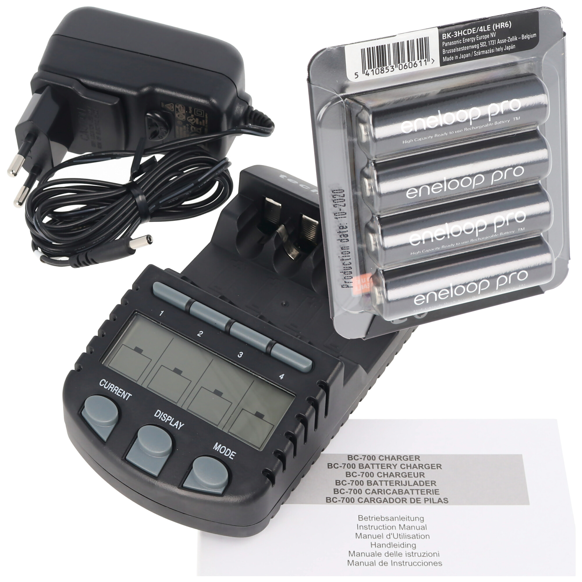 4x Panasonic eneloop Pro (ehem. Sanyo eneloop Pro) HR-3UWX 2500mA 1,2V NiMh AA Mignon Akkus inkl. Schnelladegerät LCD-Display