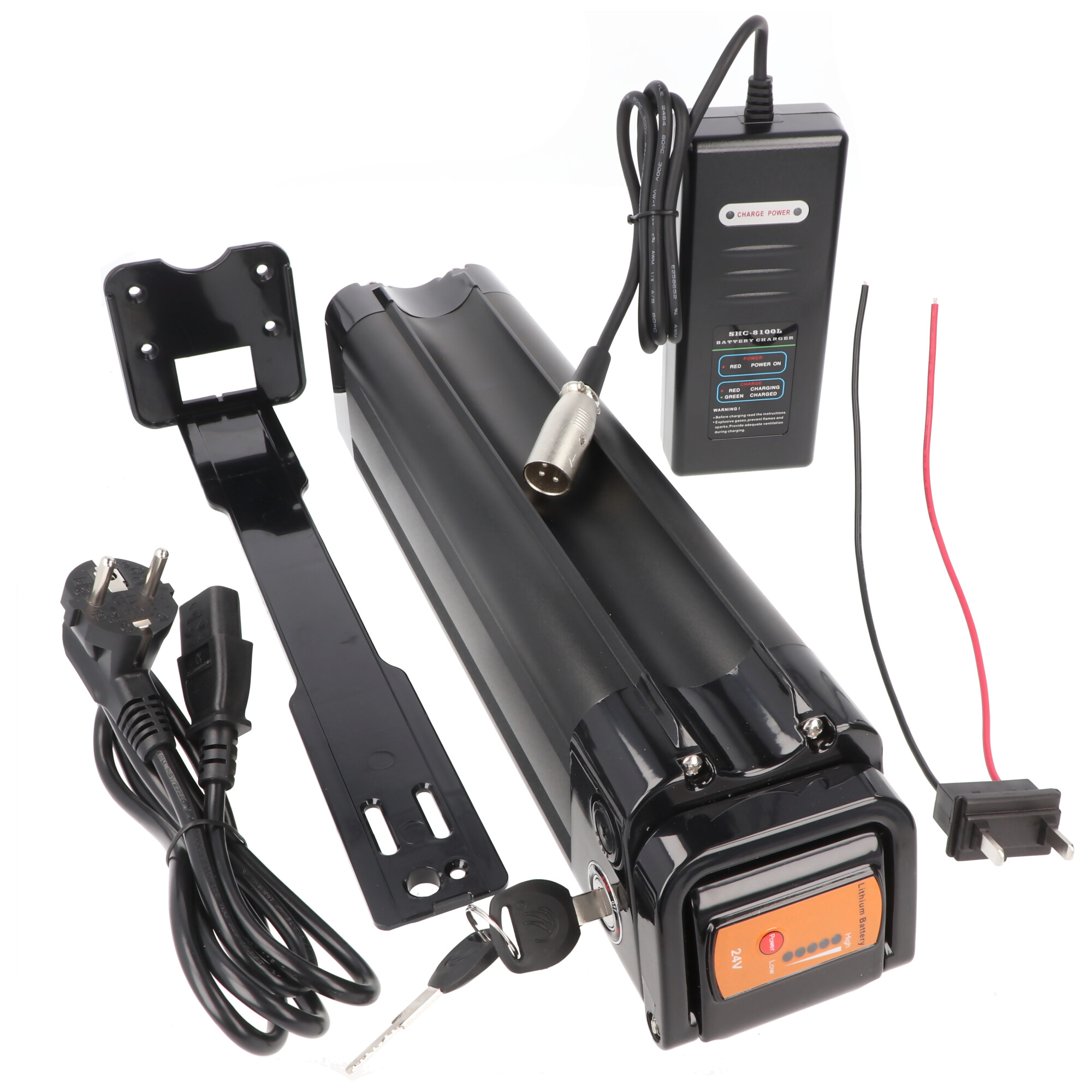 Phylion XH259-10J Akku für e-bike 24 Volt 12Ah schwarz mit Halterung und Ladegerät