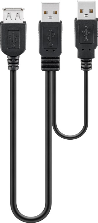 Goobay USB 2.0 Hi-Speed Dual-Power Kabel, schwarz - USB 2.0-Stecker (Typ A) + USB 2.0-Stecker (Typ A) > USB 2.0-Buchse (Typ A)
