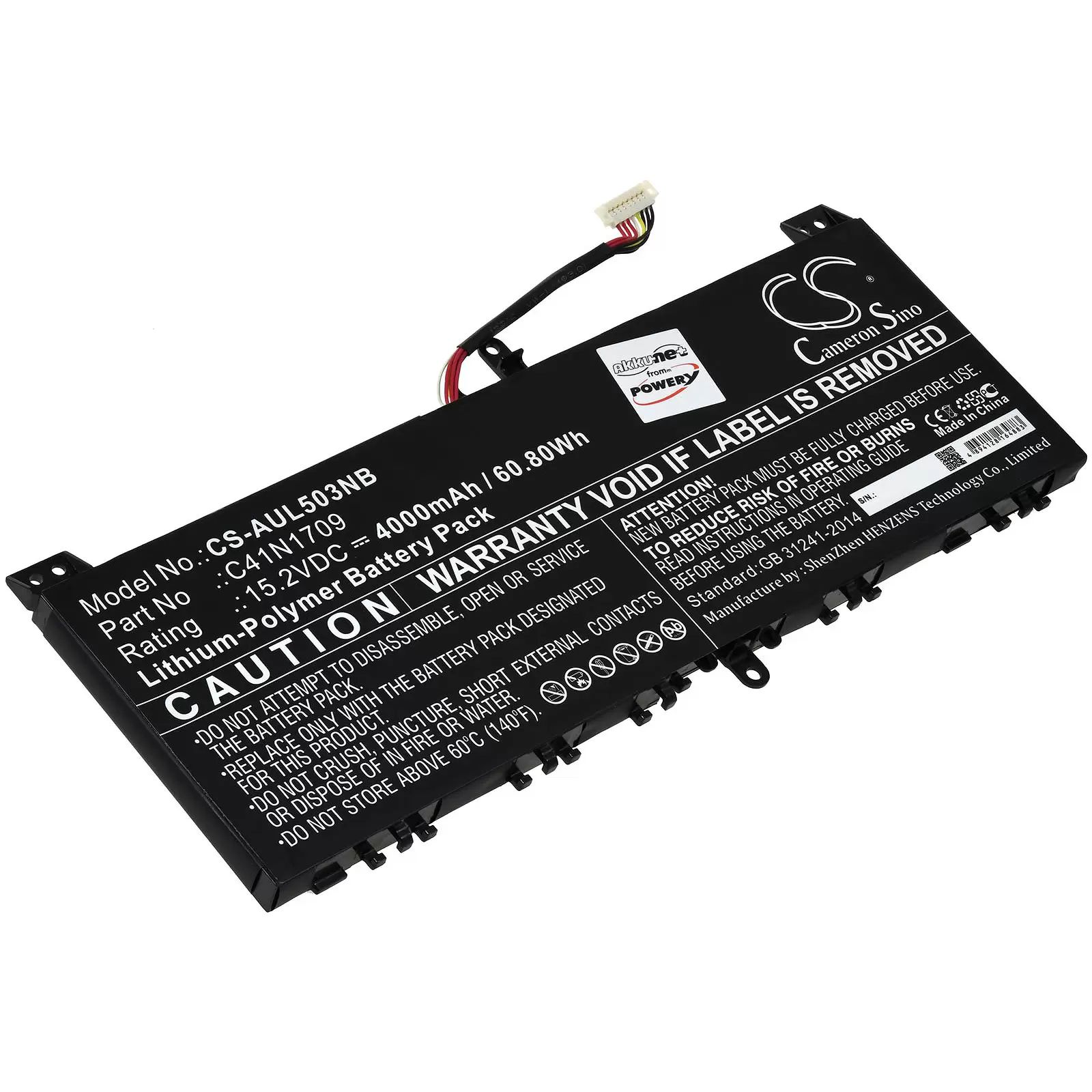 Akku passend für Laptop Asus ROG Strix GL503VS-DH74, GL503VS-EI012T, Typ C41N1709 - 15,2V - 4000 mAh