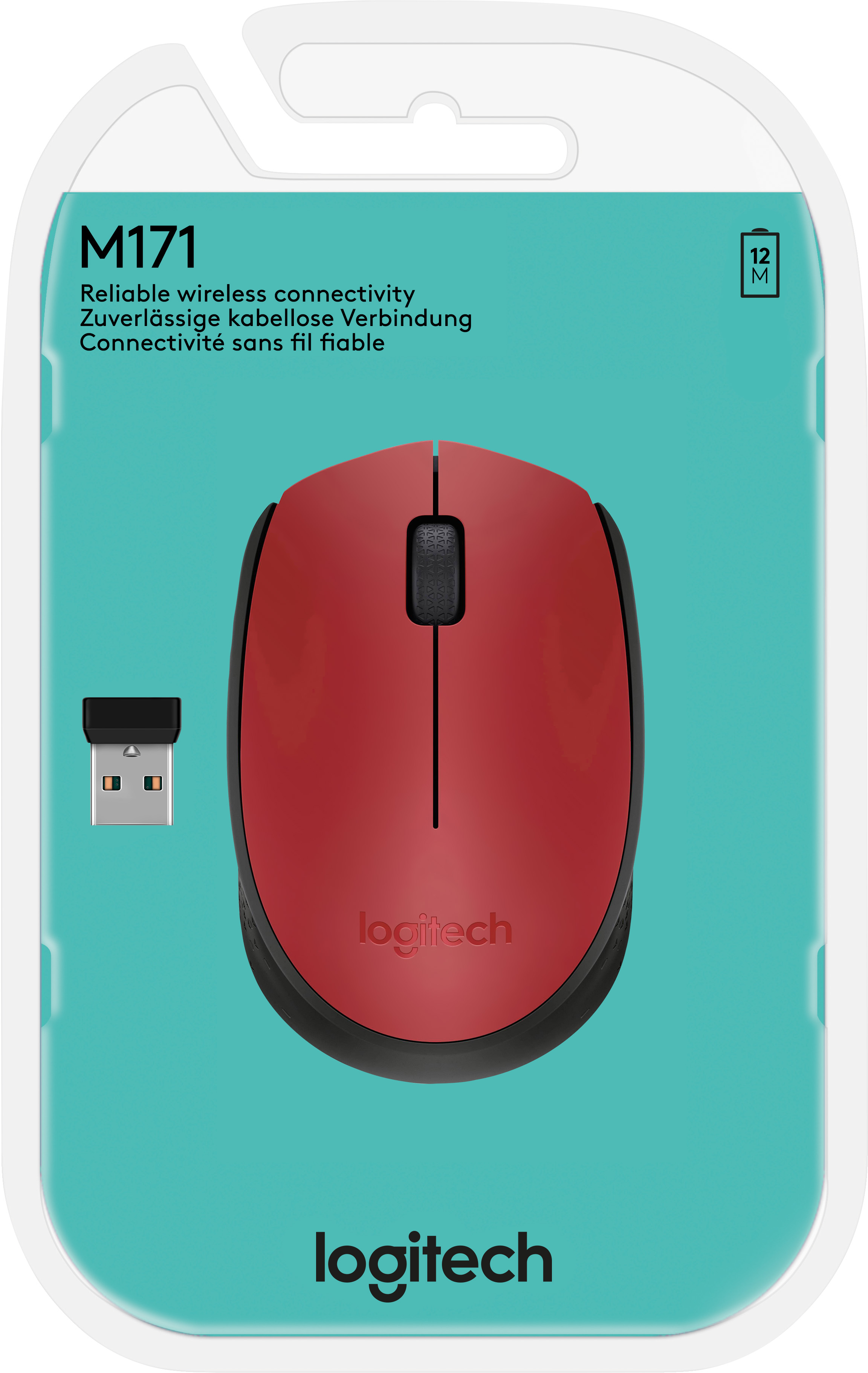 Logitech Maus M171, Wireless, rot Optisch, 1000 dpi, 3 Tasten, Retail