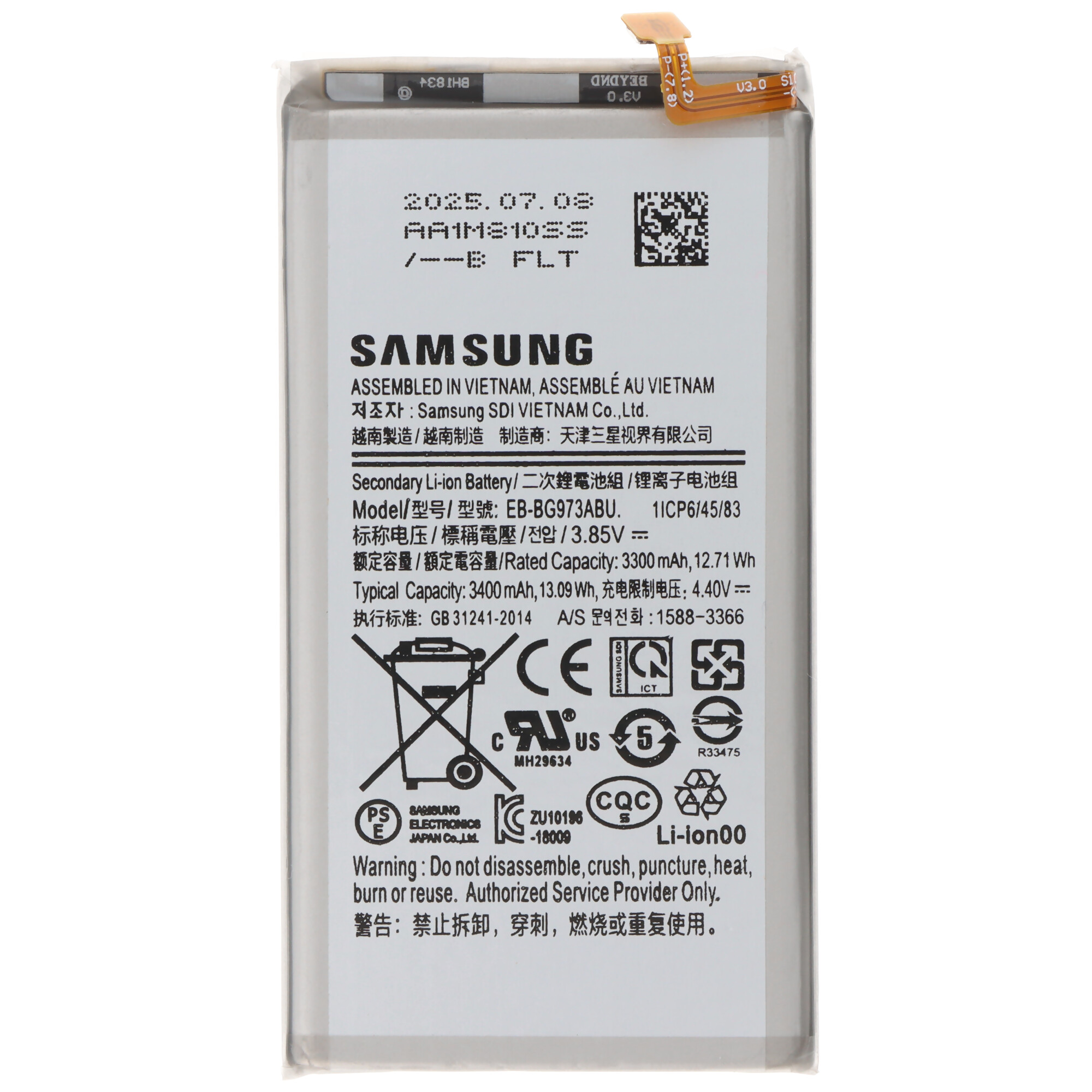 Akku Original Samsung für Galaxy S10 G973F, Typ EB-BG973ABU