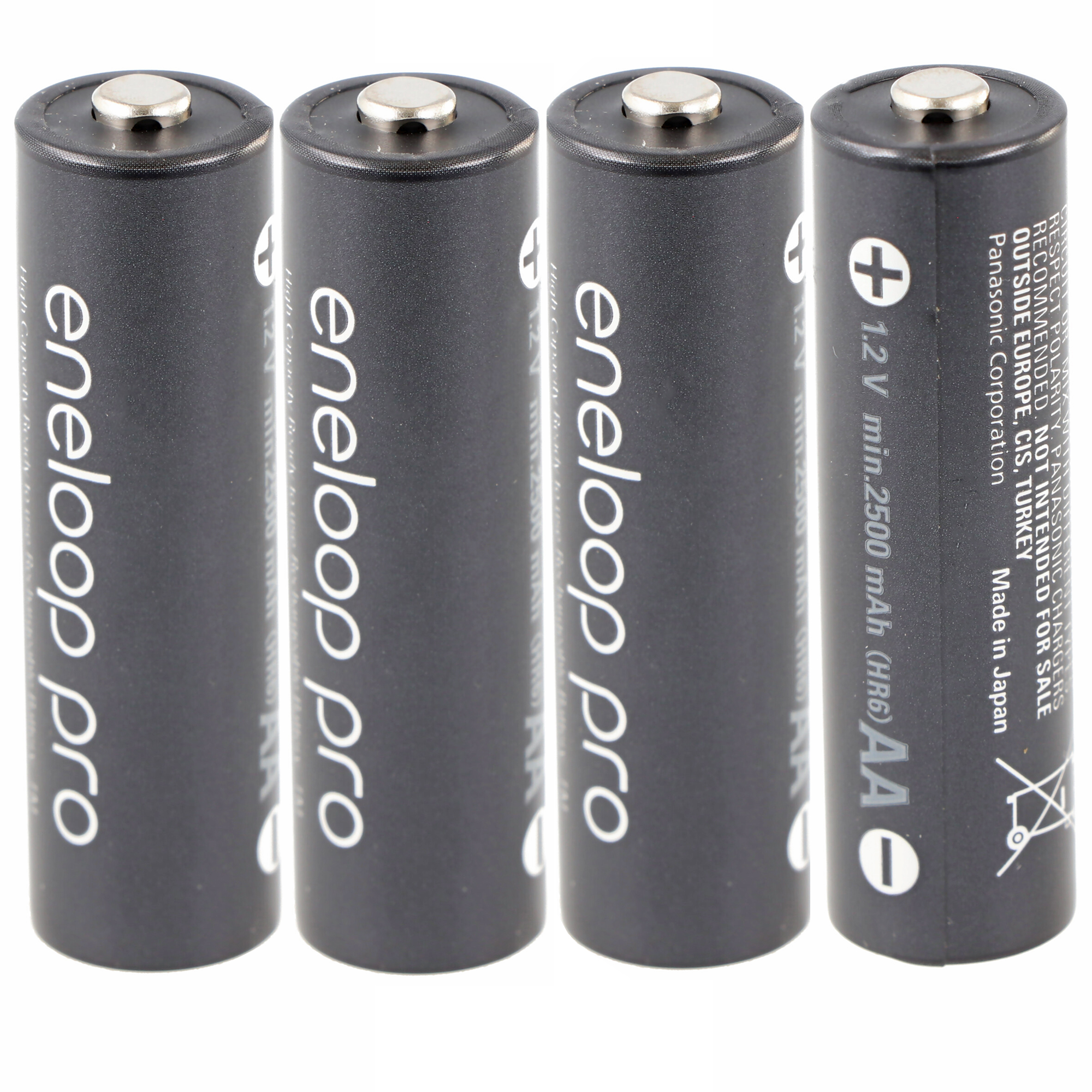 Panasonic eneloop pro, vorgeladen, Retail Blister (4-Pack) BK-3HCDE/4BE Akku NiMH, Mignon, AA, HR06, 1.2V und 2500mAh 5410853064152
