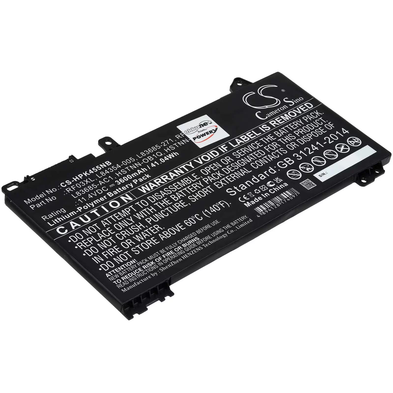 Akku passend für Laptop HP Pavilion x360 14 Convertible, Typ RF03XL - 11,4V - 3600 mAh