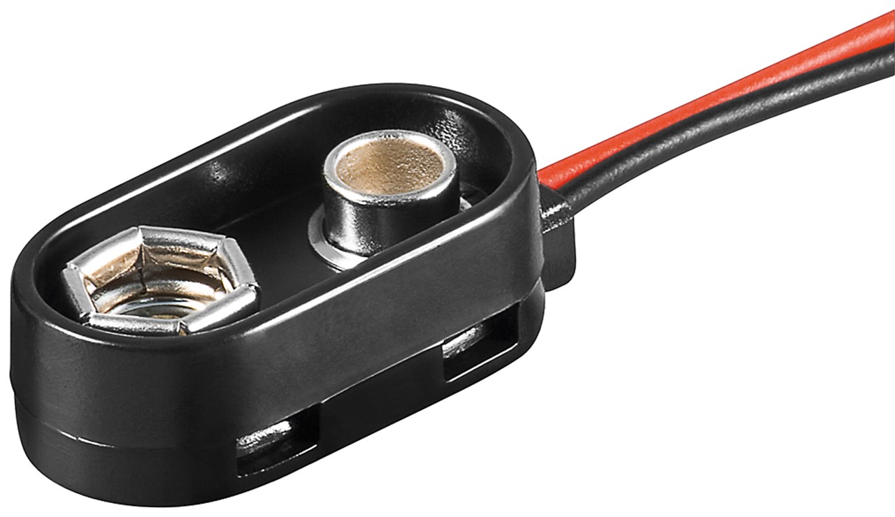 1x 9V Block Batteriehalter - lose Kabelenden, wasserabweisend – 9V Batterie Clip Anschluss, Batterie Halterung Elektronik (Kunststoff)