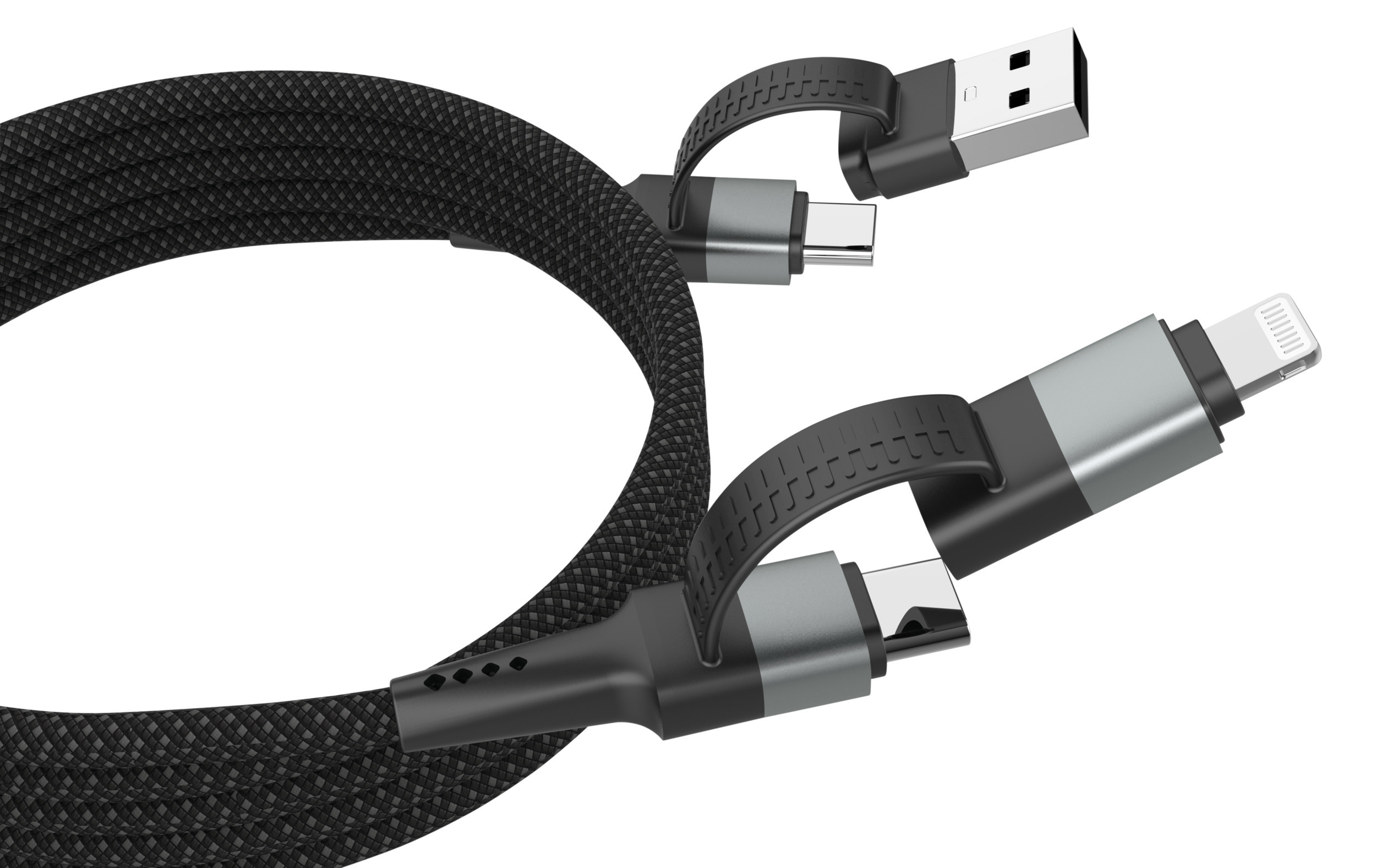 ANSMANN Magnetisches 4in1 Ladekabel – USB-A / USB-C auf USB-C oder Lightning, 120 cm