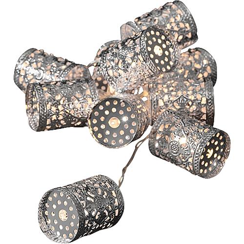LED Dekolichterkette 10 LED warmweiß 3137-303 silberfarbene Metallzylinder, batteriebetrieben