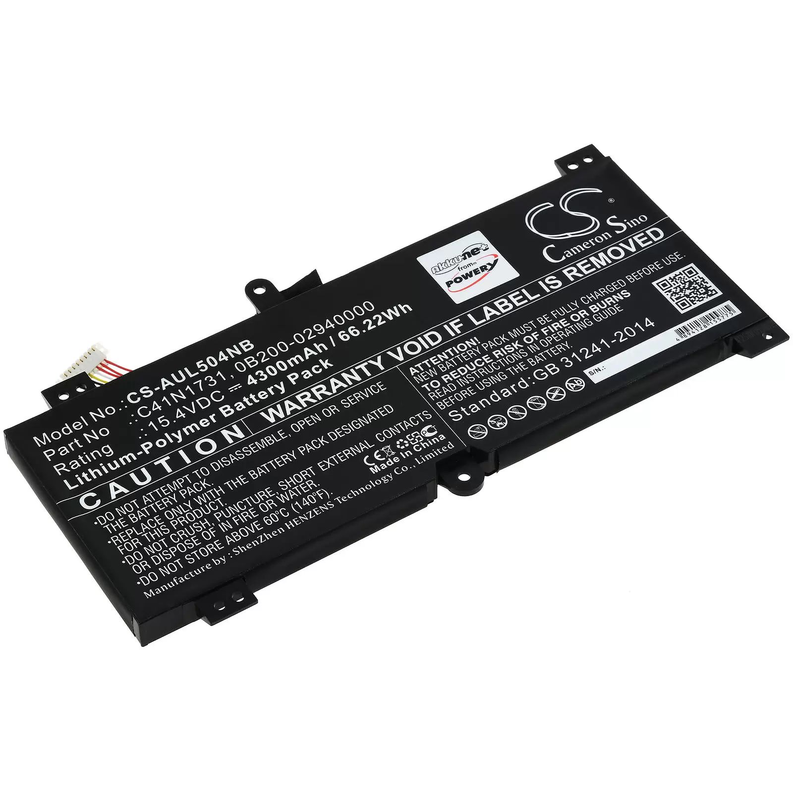 Akku passend für Gaming-Laptop Asus ROG Strix Scar II GL504-GV-ES087T, Typ C41N1731 u.a. - 15,4V - 4300 mAh