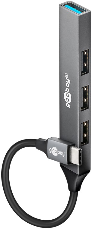 Goobay Slim 4-Port USB-Hub, USB-C™ auf USB-A, USB 3.2 - USB-C™-Stecker (USB 3.2) > 1x USB-A-Buchse (USB 3.2), 3x USB-A-Buchse (USB 2.0)