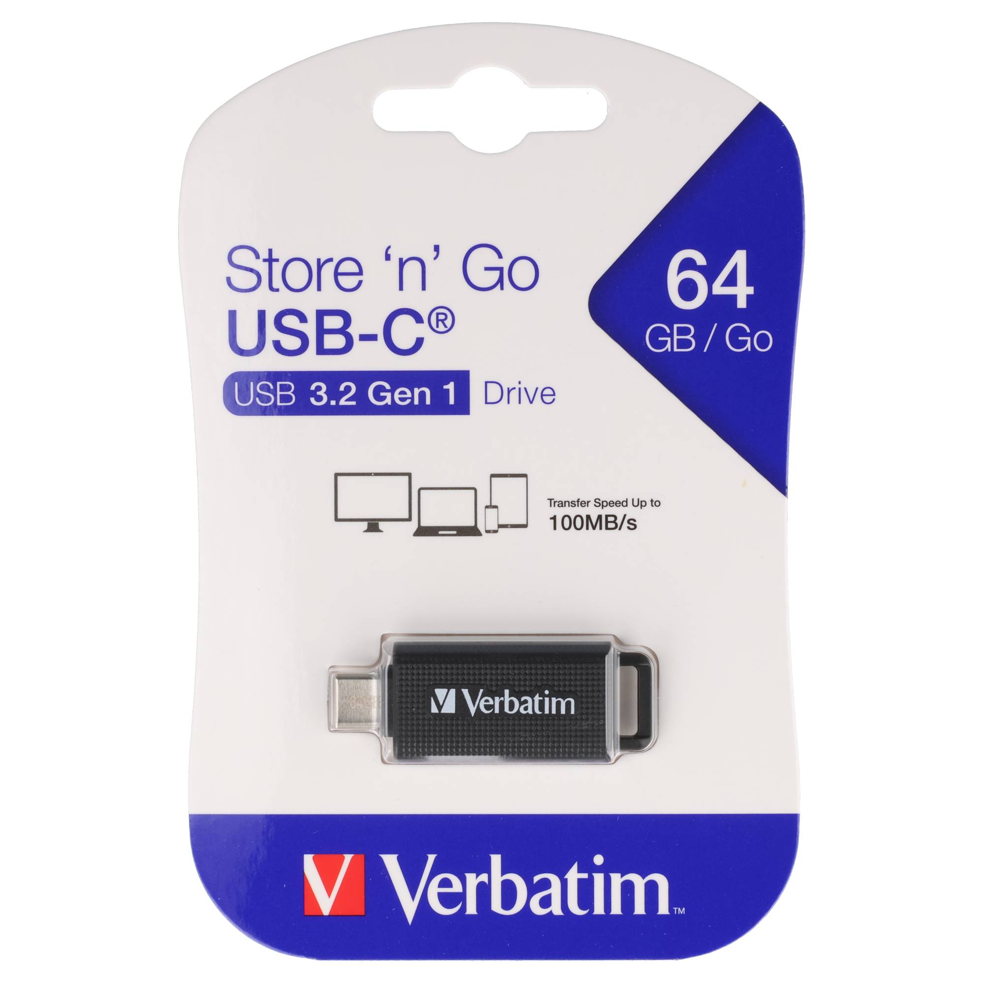 Verbatim USB 3.2 Stick 64GB, Retractable Typ-C, (R) 100MB/s, (W) 20MB/s, Retail-Blister