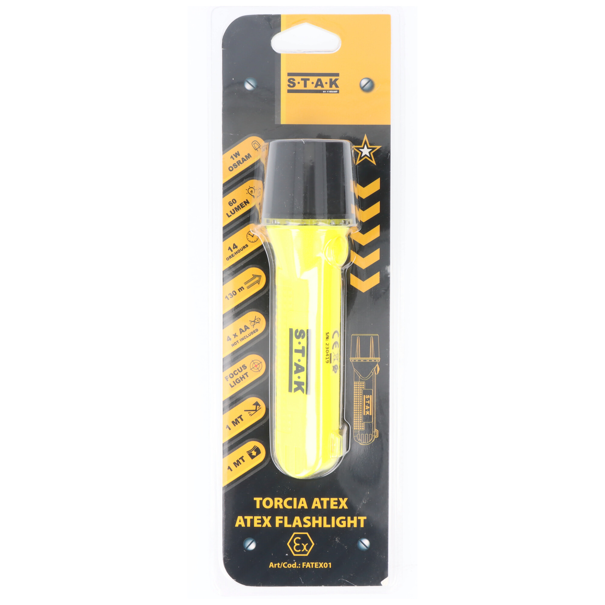 ATEX Taschenlampe mit LED Osram 1W, für 4x AA Mignon Batterie (nicht enthalten)