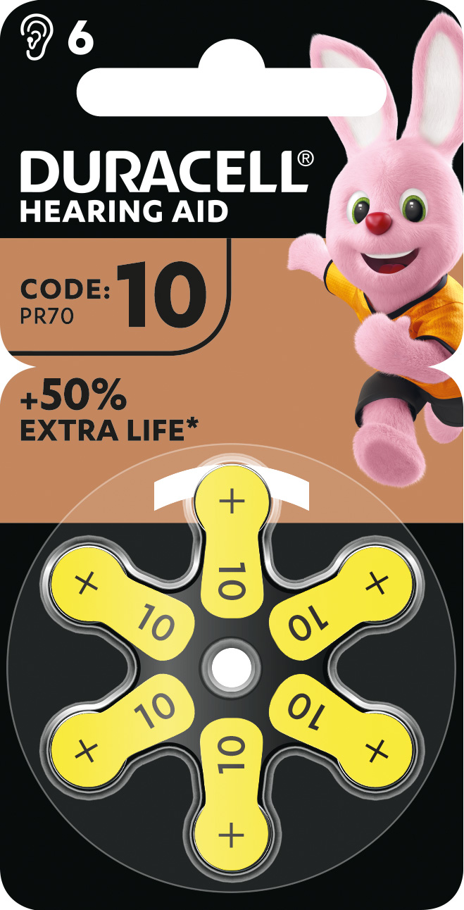 Duracell Batterie Zinc Air, 10, 1.4V Easy Tab, Retail Blister (6-Pack) Hörgerätebatterie