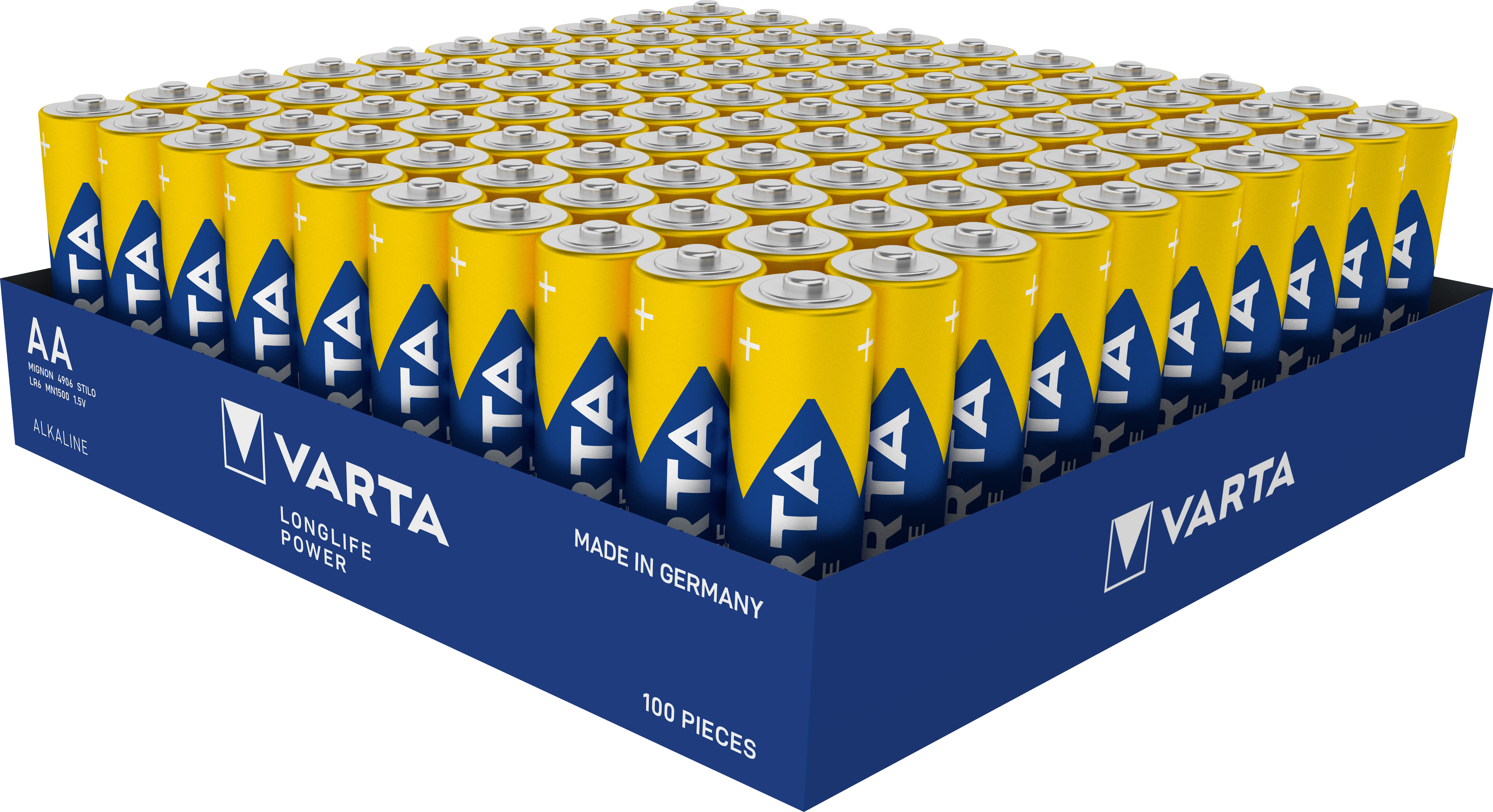 Varta Batterie Alkaline, Mignon, AA, LR06, 1,5V Longlife Power, Tray (100-Pack)